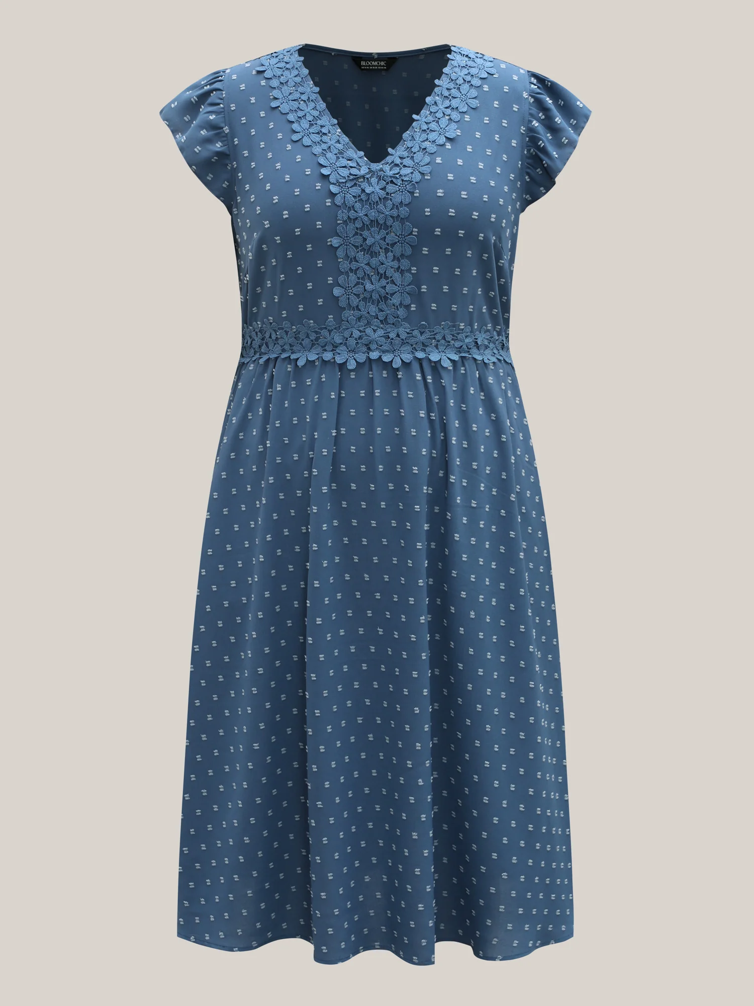 Lace Textured Spliced Pockets Midi Dress - Image 7