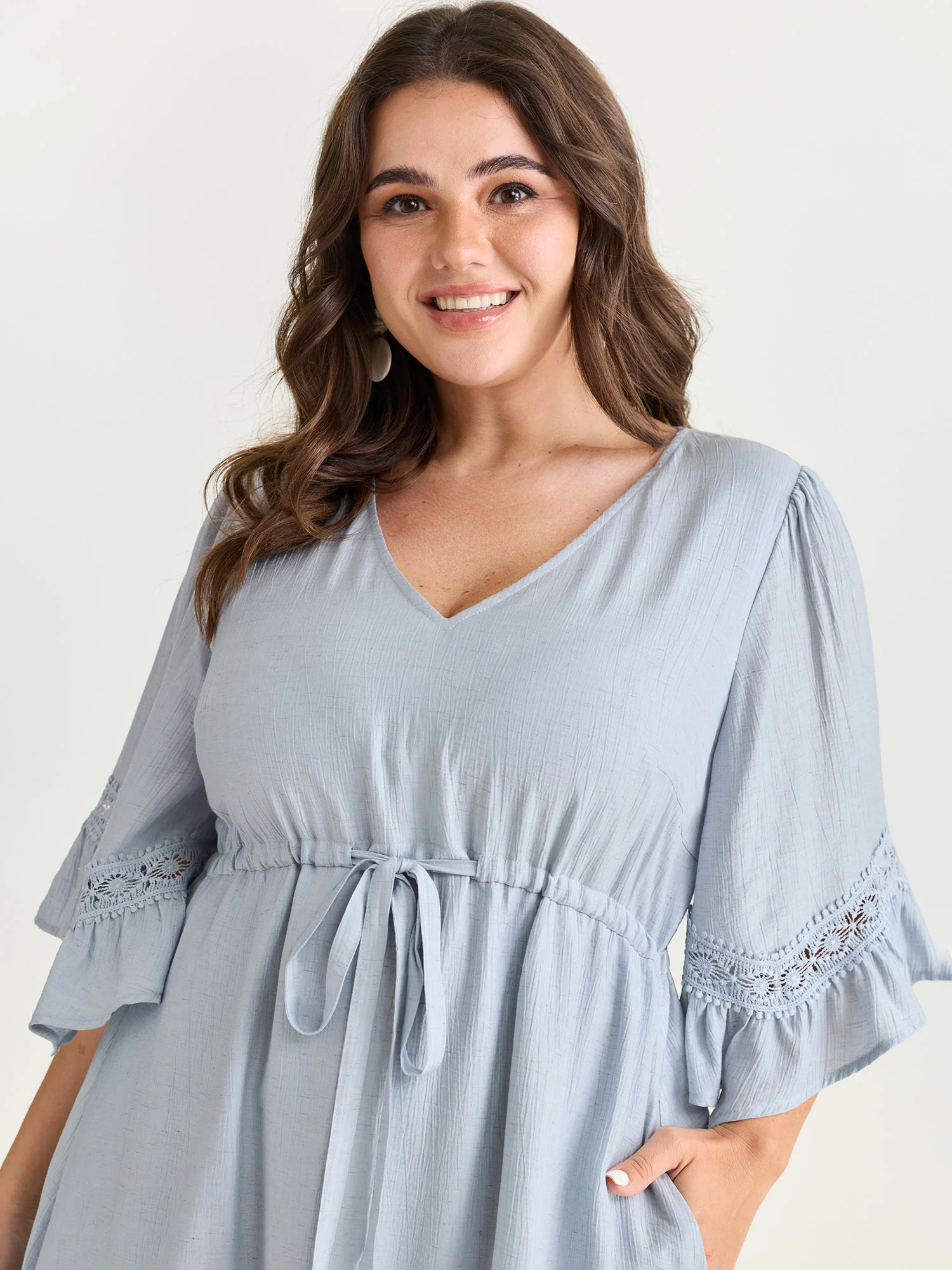 Lace Trim Adjustable Drawstring Waist Mini Dress - Image 2