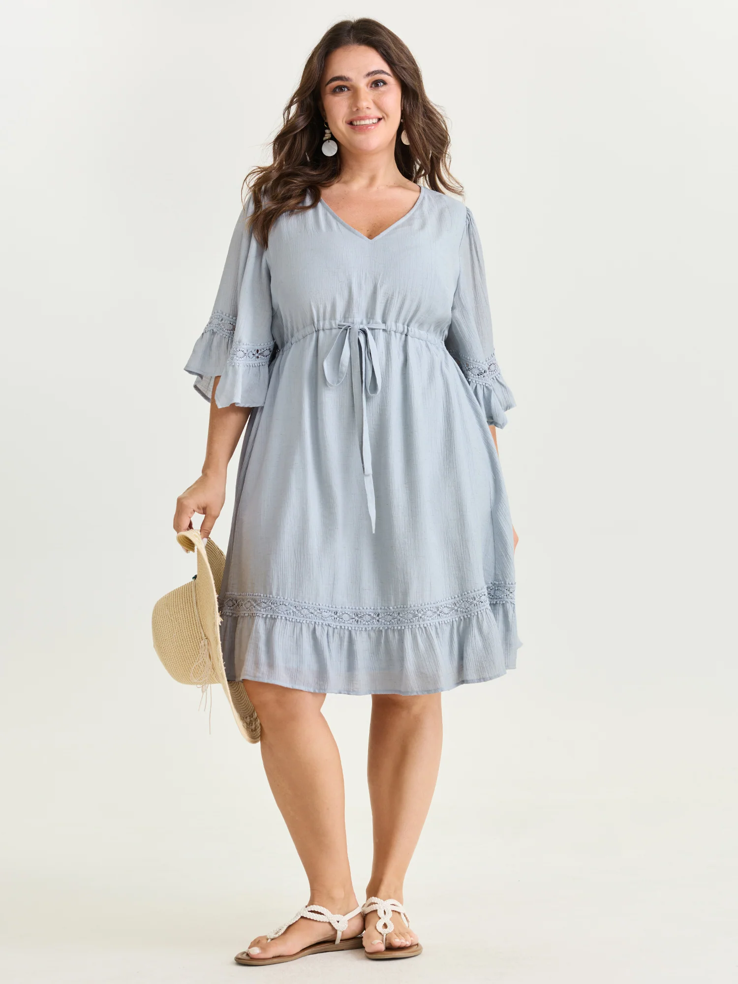 Lace Trim Adjustable Drawstring Waist Mini Dress - Image 4