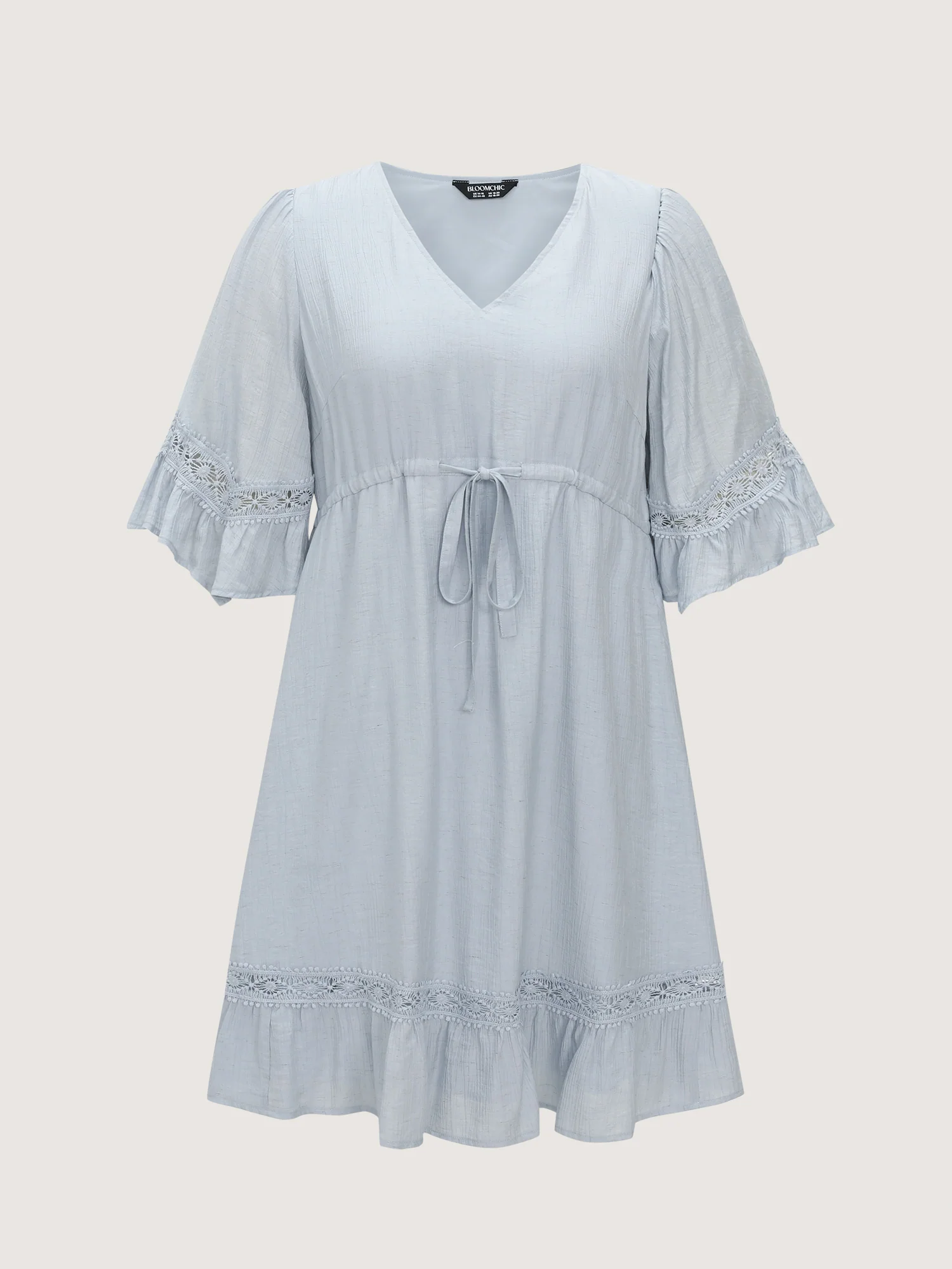 Lace Trim Adjustable Drawstring Waist Mini Dress - Image 7