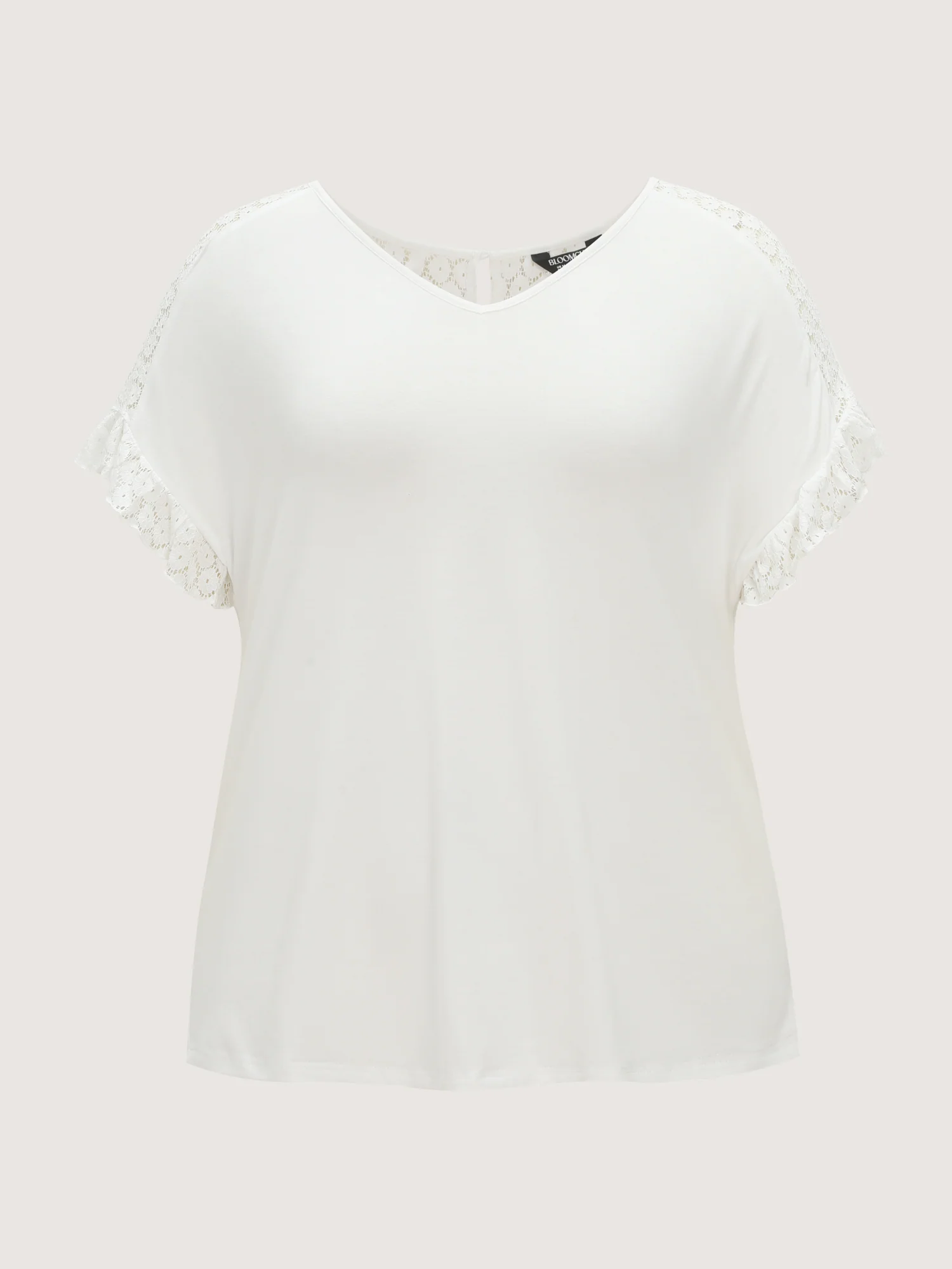 Lace Trim Back Detail V-Neck T-Shirt - Image 8