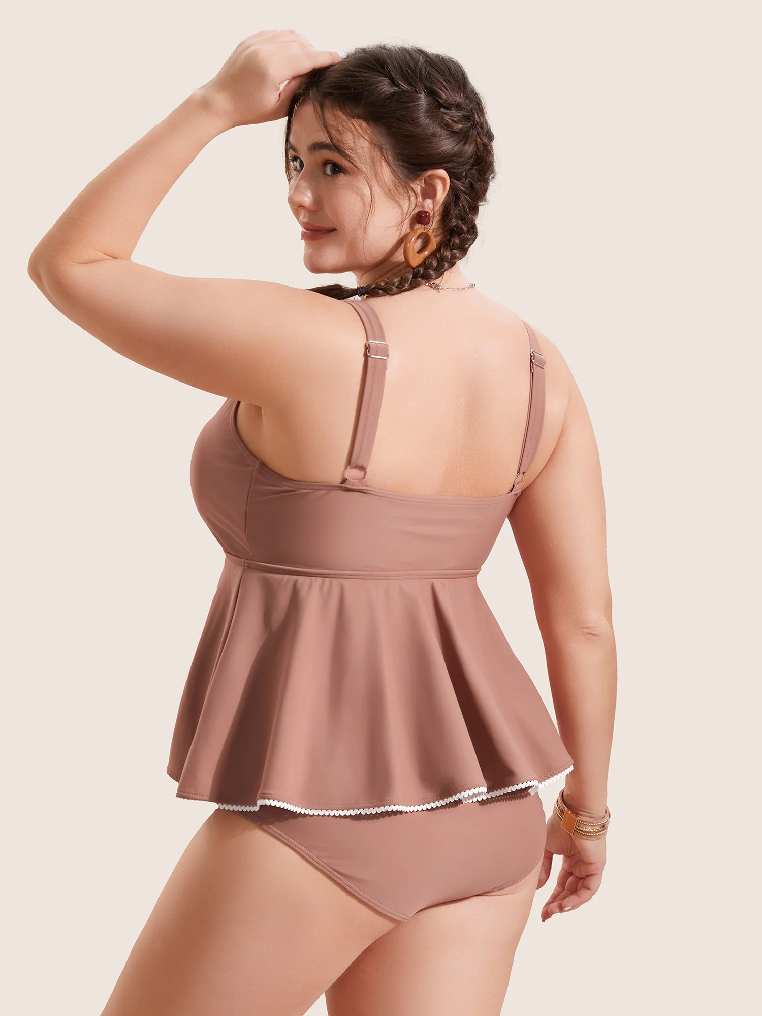 Lace Trim Bowknot Front Ruched One Piece Swimsuit - Image 2