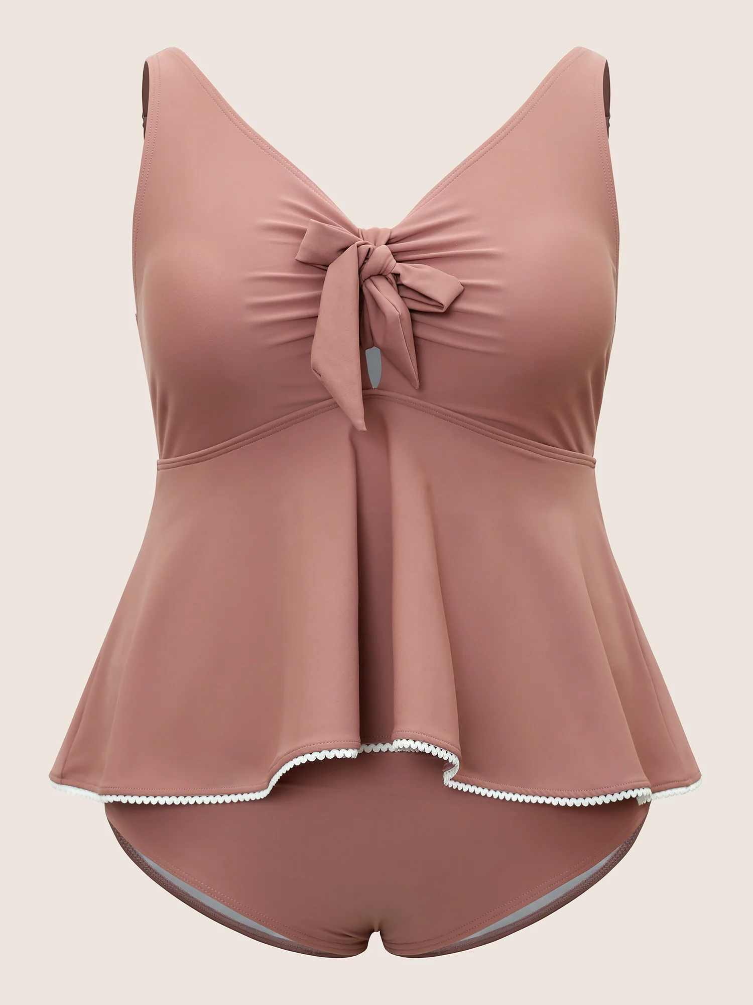 Lace Trim Bowknot Front Ruched One Piece Swimsuit - Image 6