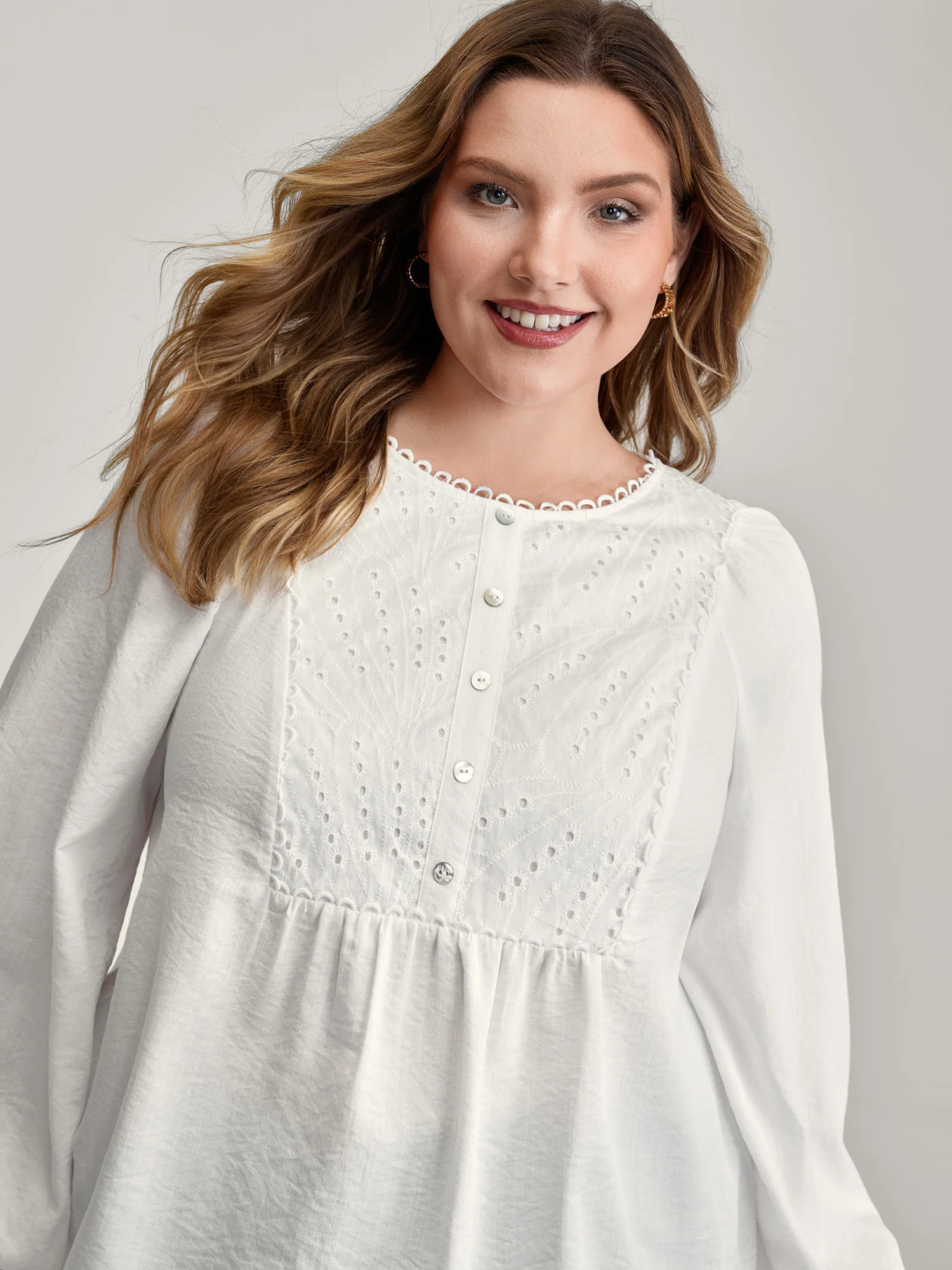 Lace Trim Button Decor Blouse - Image 2