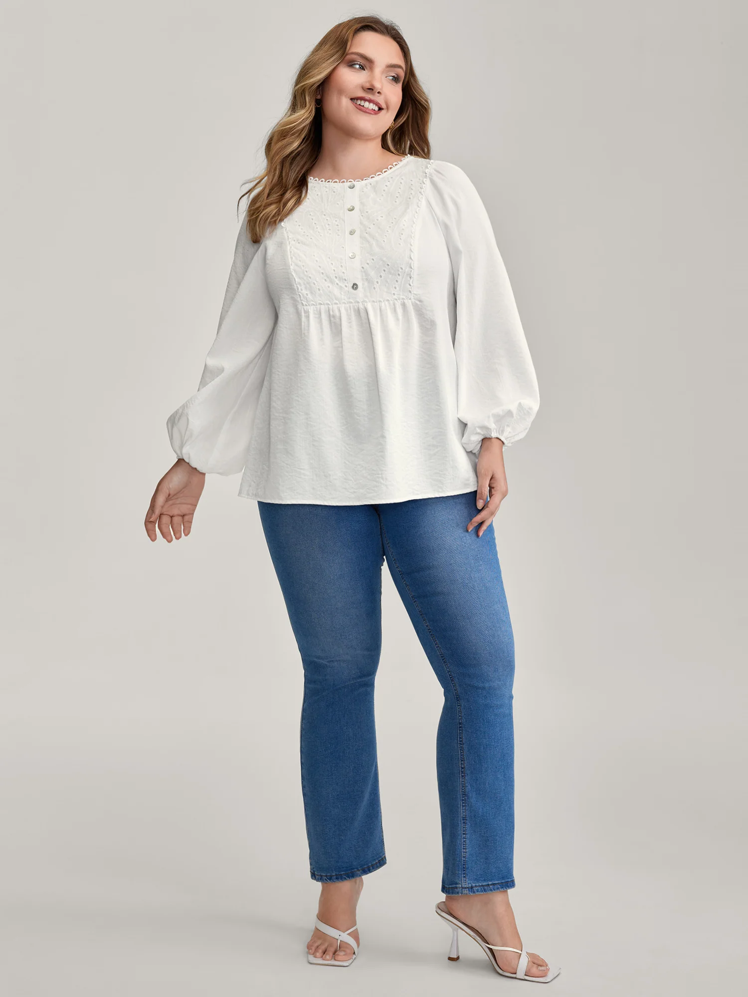 Lace Trim Button Decor Blouse - Image 4