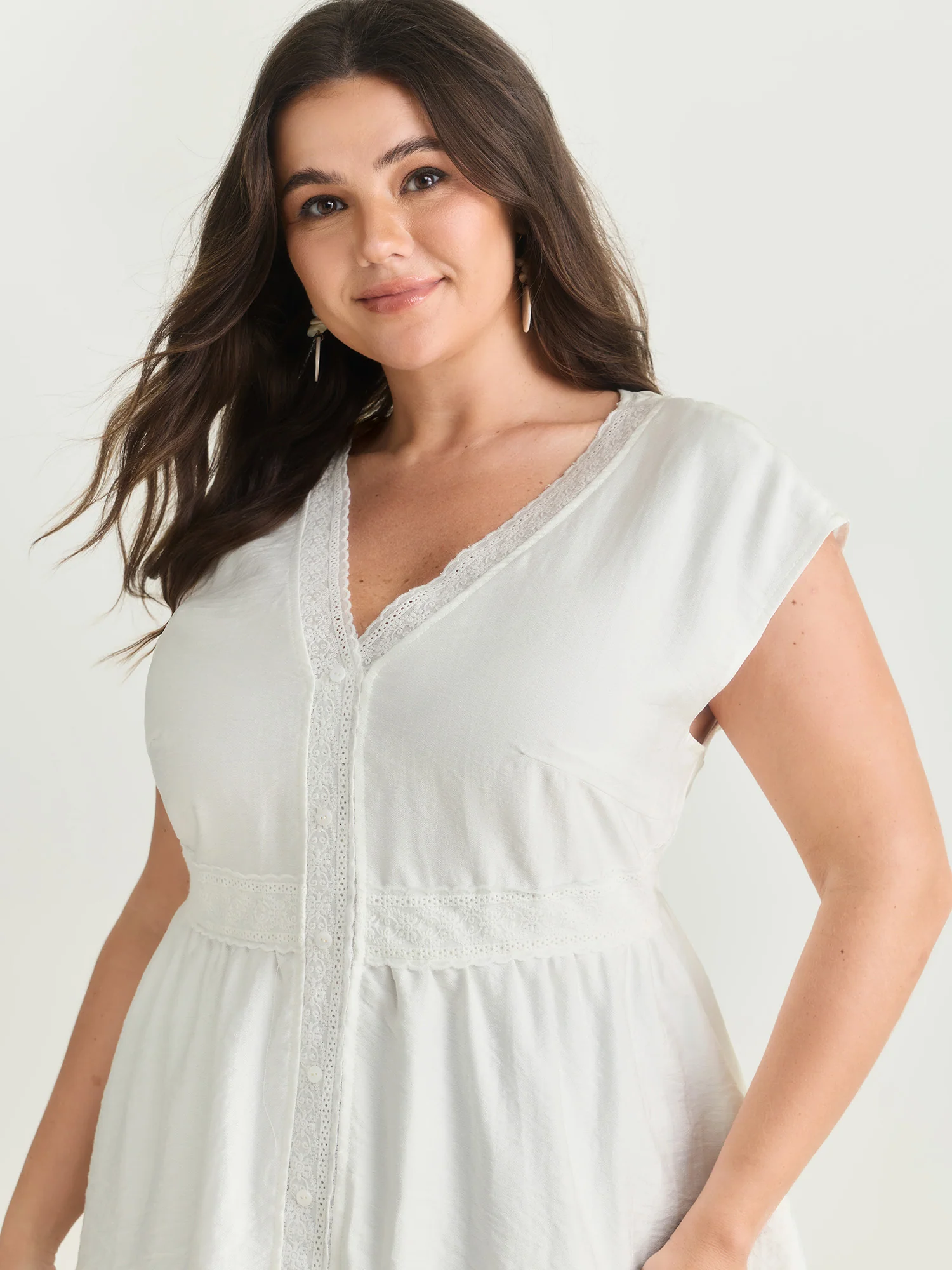 Lace Trim Button Placket Blouse - Image 2
