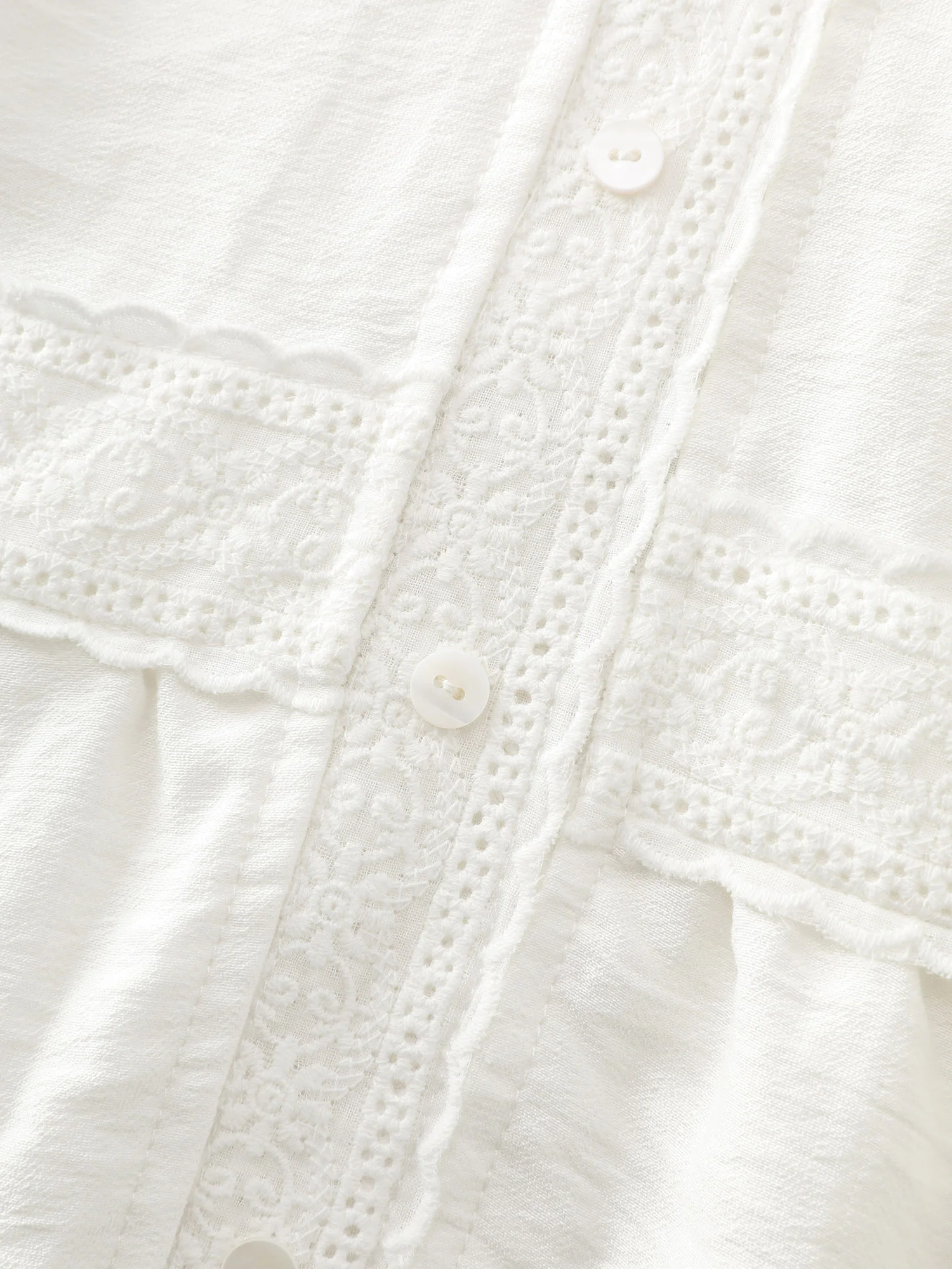 Lace Trim Button Placket Blouse - Image 5