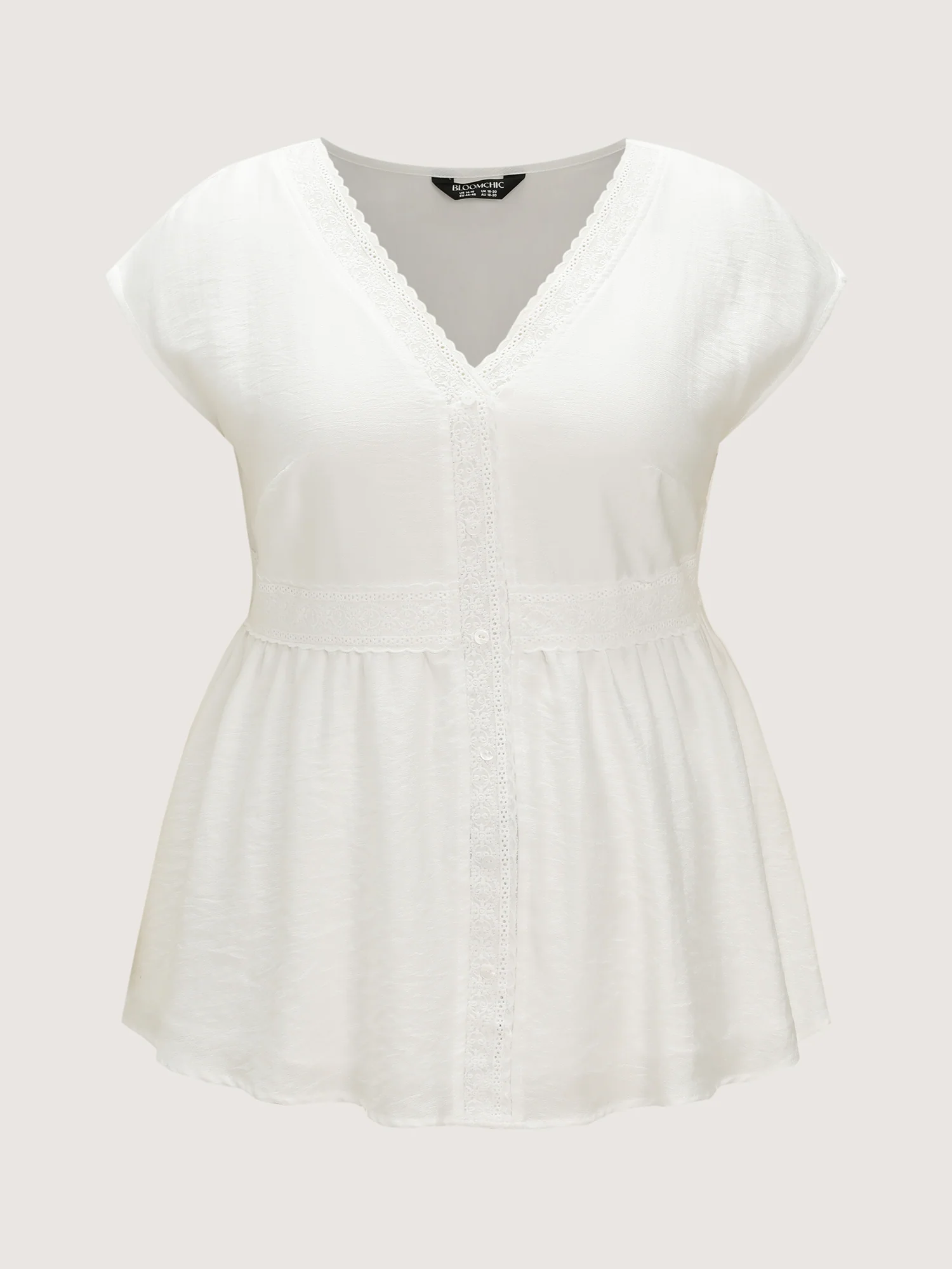 Lace Trim Button Placket Blouse - Image 7