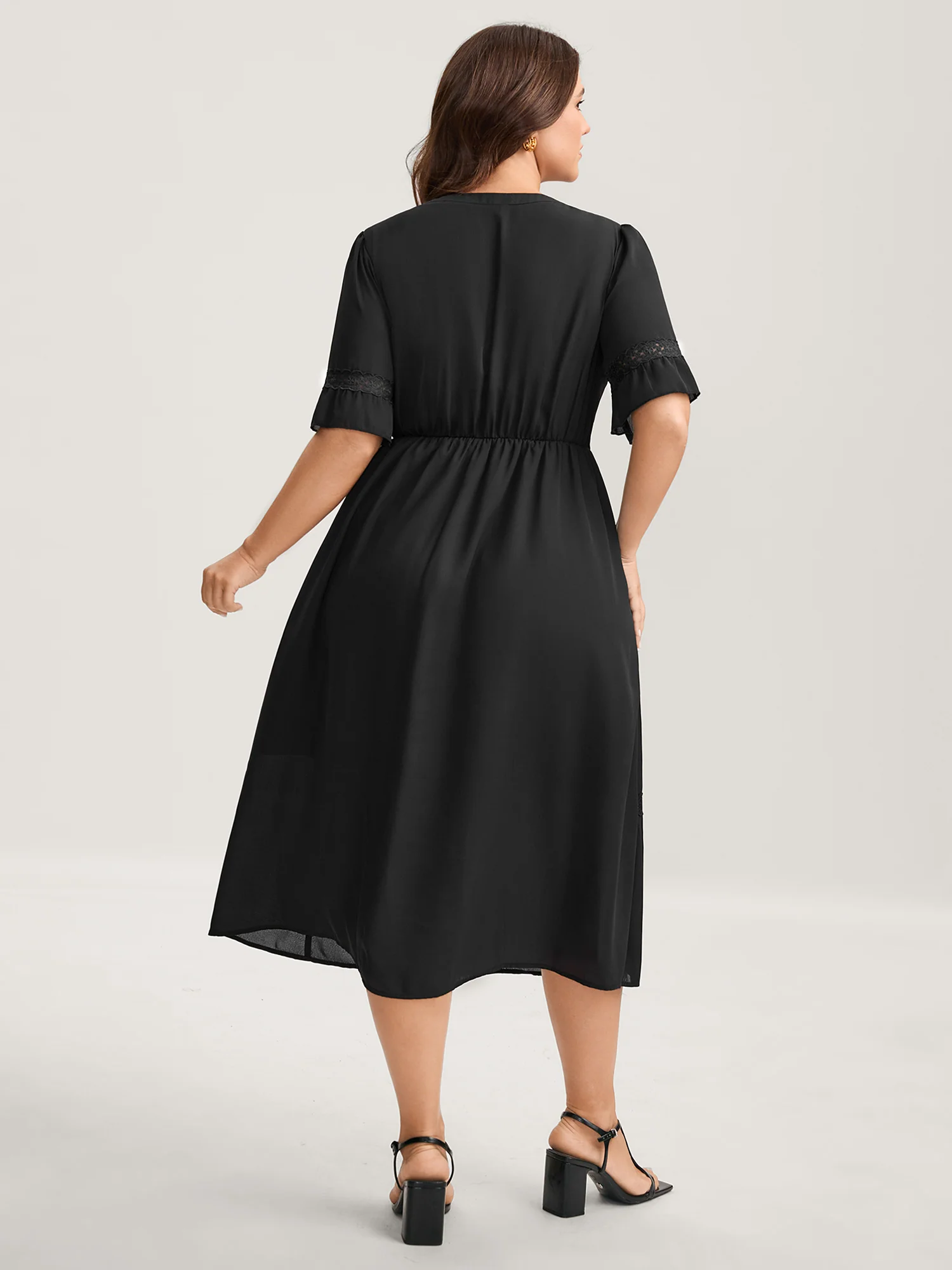 Lace Trim Button Placket Midi Dress - Image 4