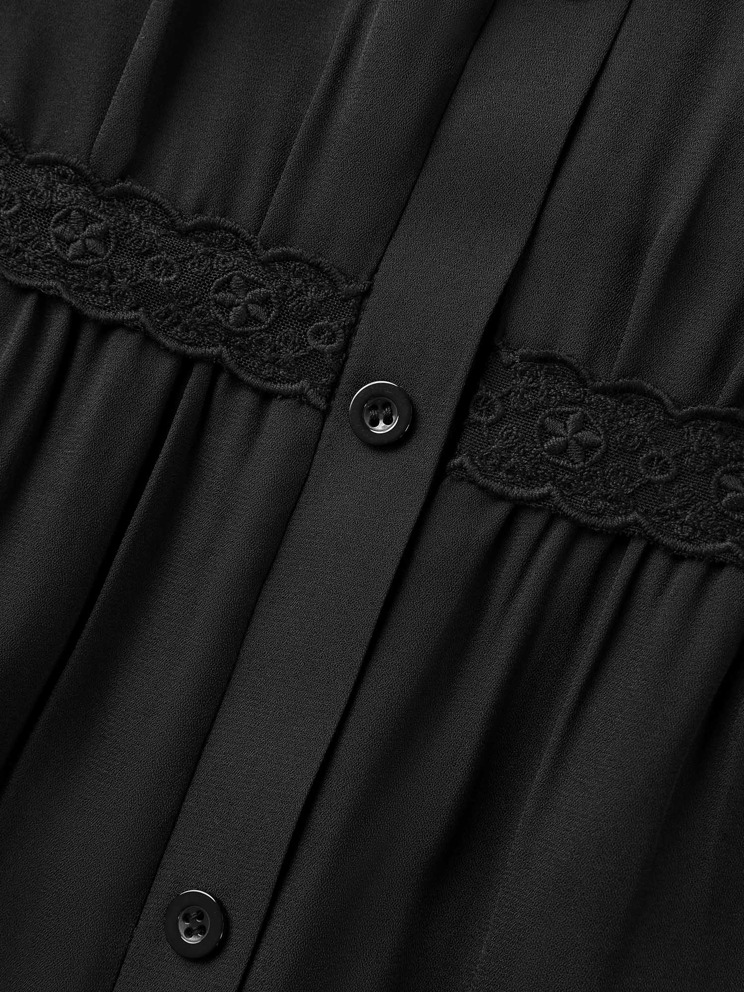 Lace Trim Button Placket Midi Dress - Image 5