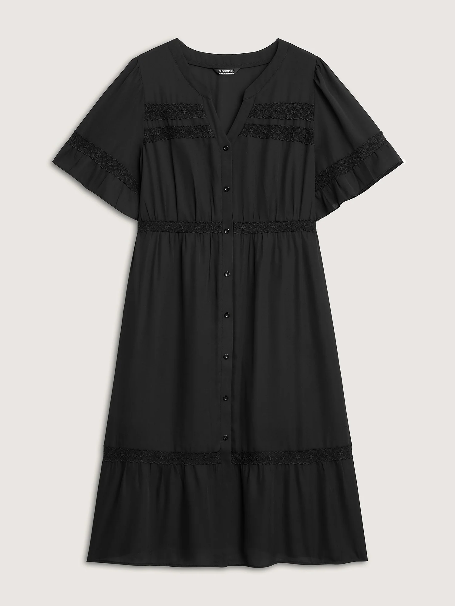 Lace Trim Button Placket Midi Dress - Image 7