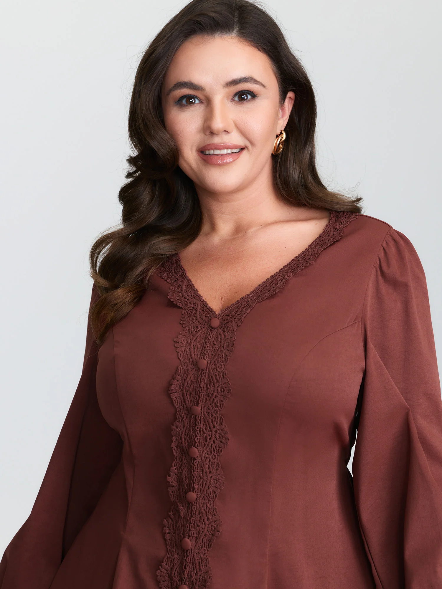Lace Trim Cinched-Flared Blouse - Image 2