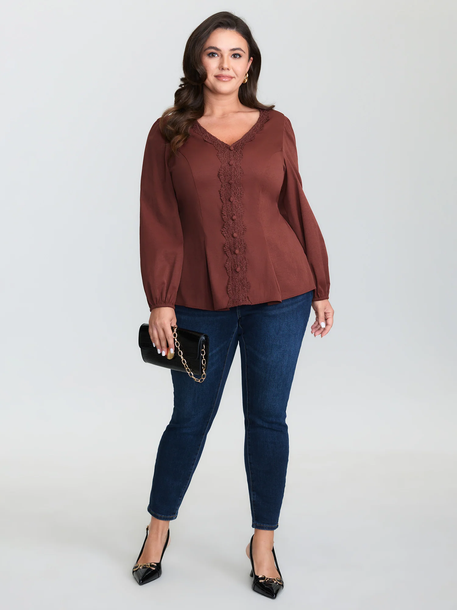 Lace Trim Cinched-Flared Blouse - Image 3