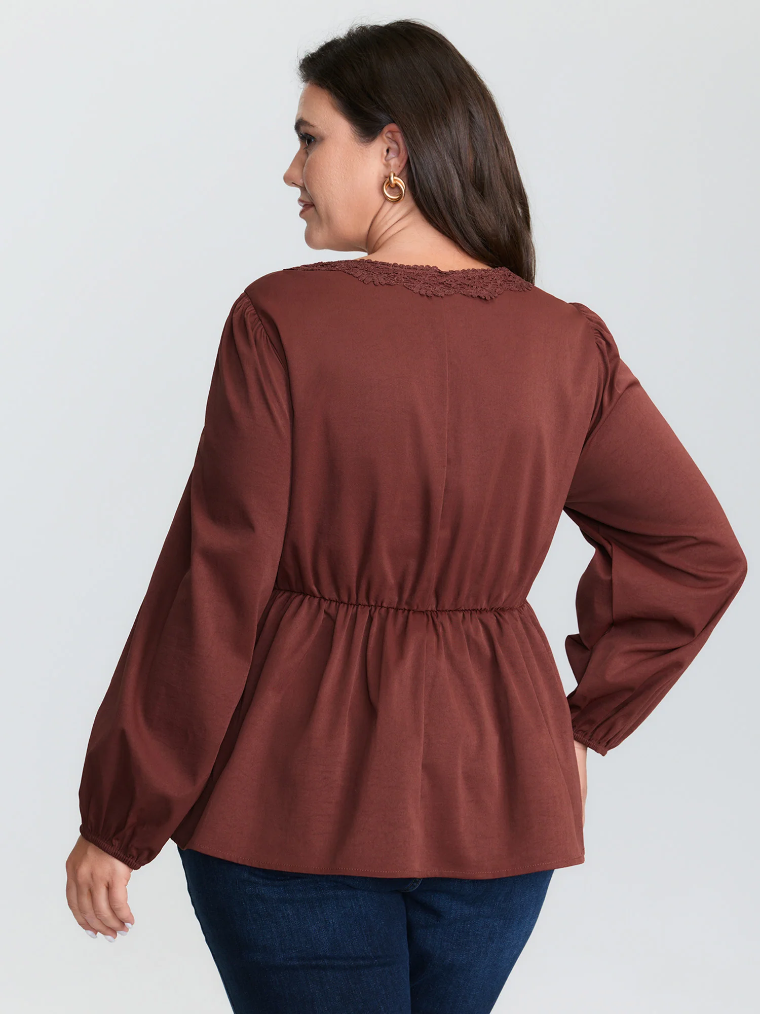 Lace Trim Cinched-Flared Blouse - Image 4