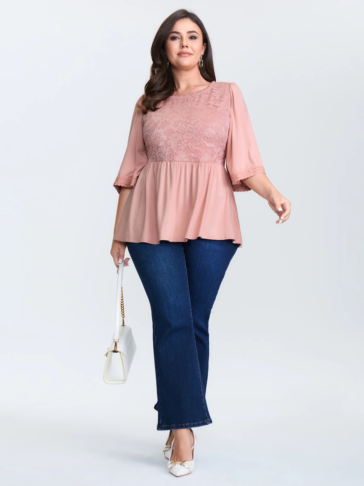Lace Trim Cinched-Flared Knit Top - Image 3