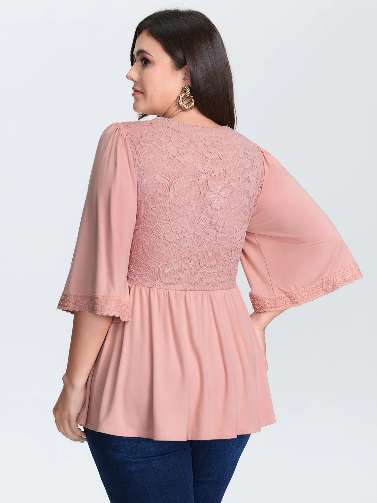 Lace Trim Cinched-Flared Knit Top - Image 4