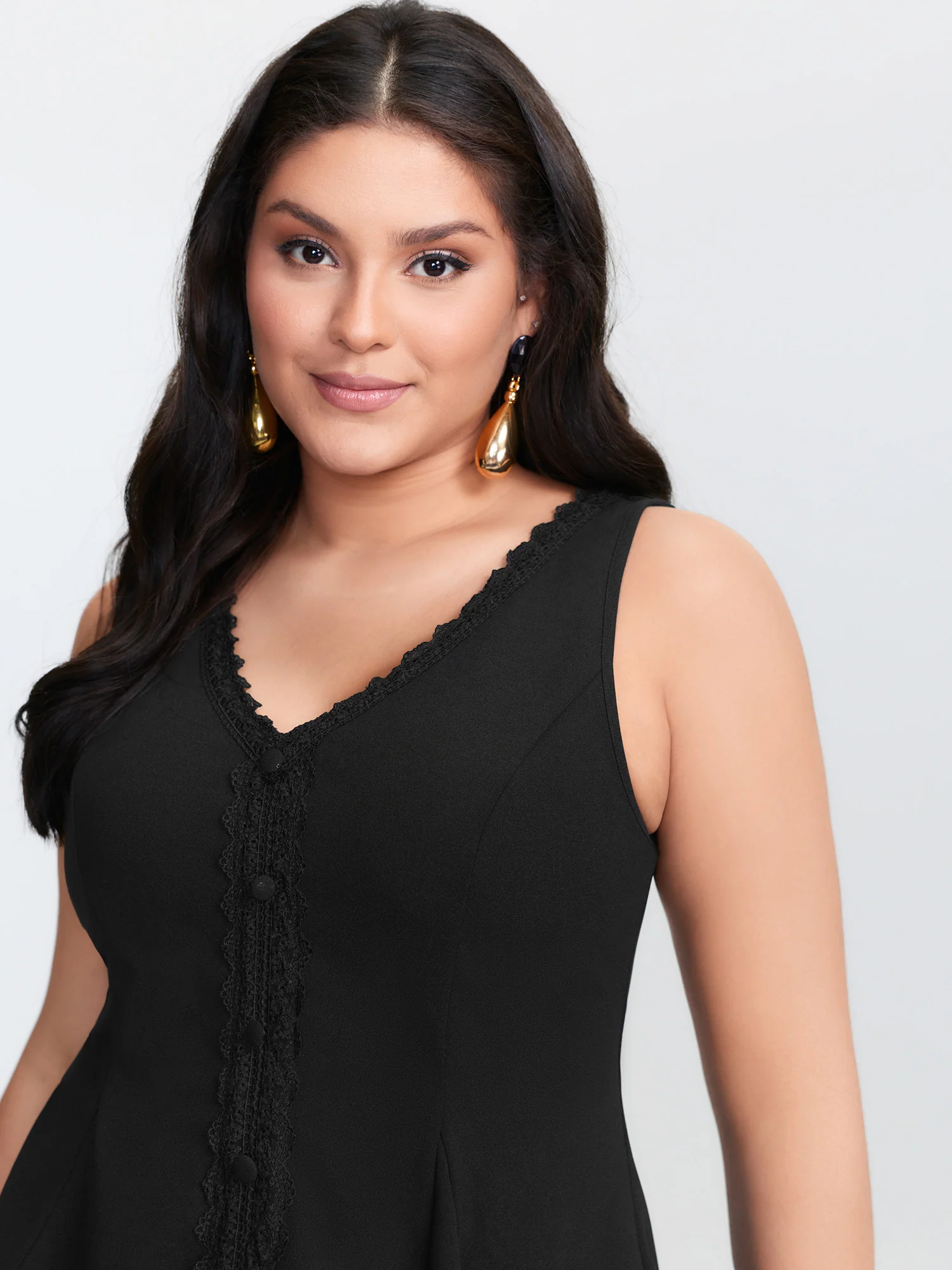 Lace Trim Cinched-Flared Tank Top - Image 2