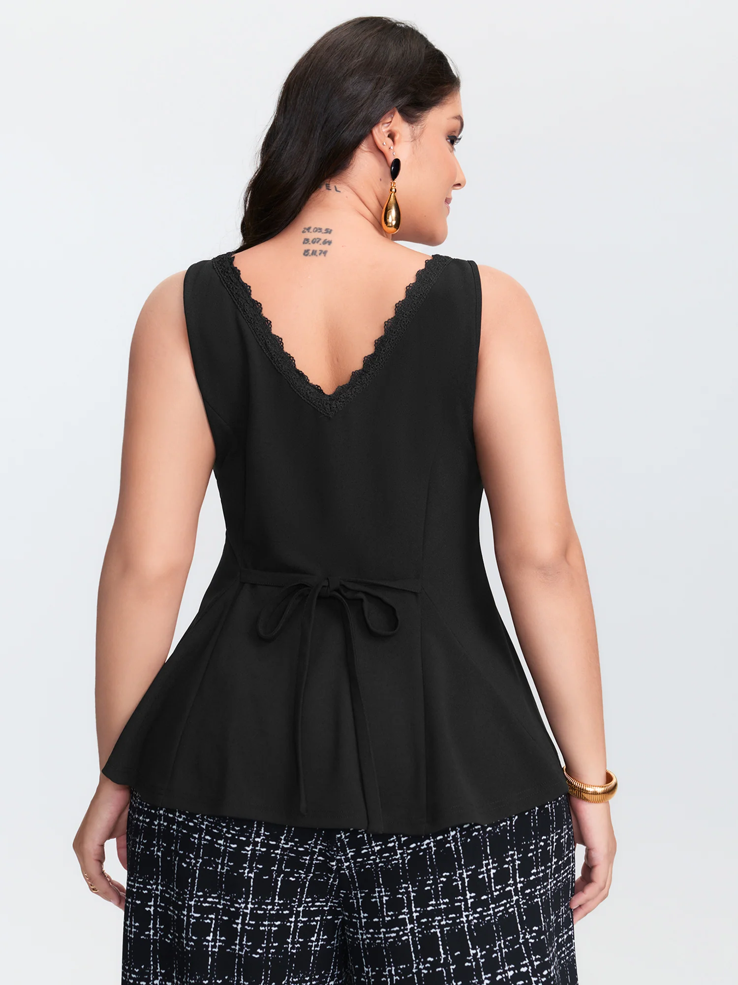 Lace Trim Cinched-Flared Tank Top - Image 4