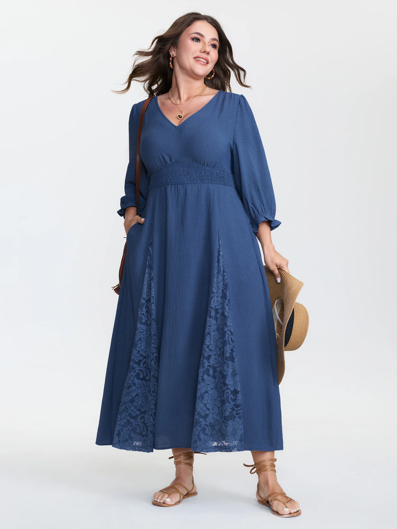 Lace Trim Cinched-Waist Maxi Dress - Image 4