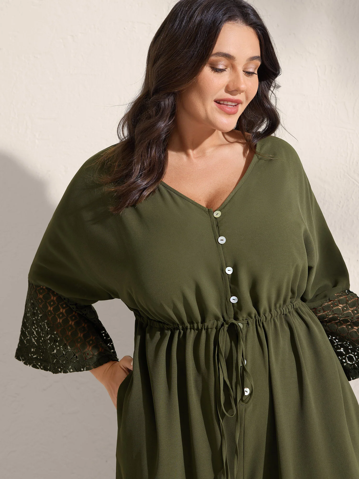 Lace Trim Curvy Tiered Hem Jumpsuit - Image 2