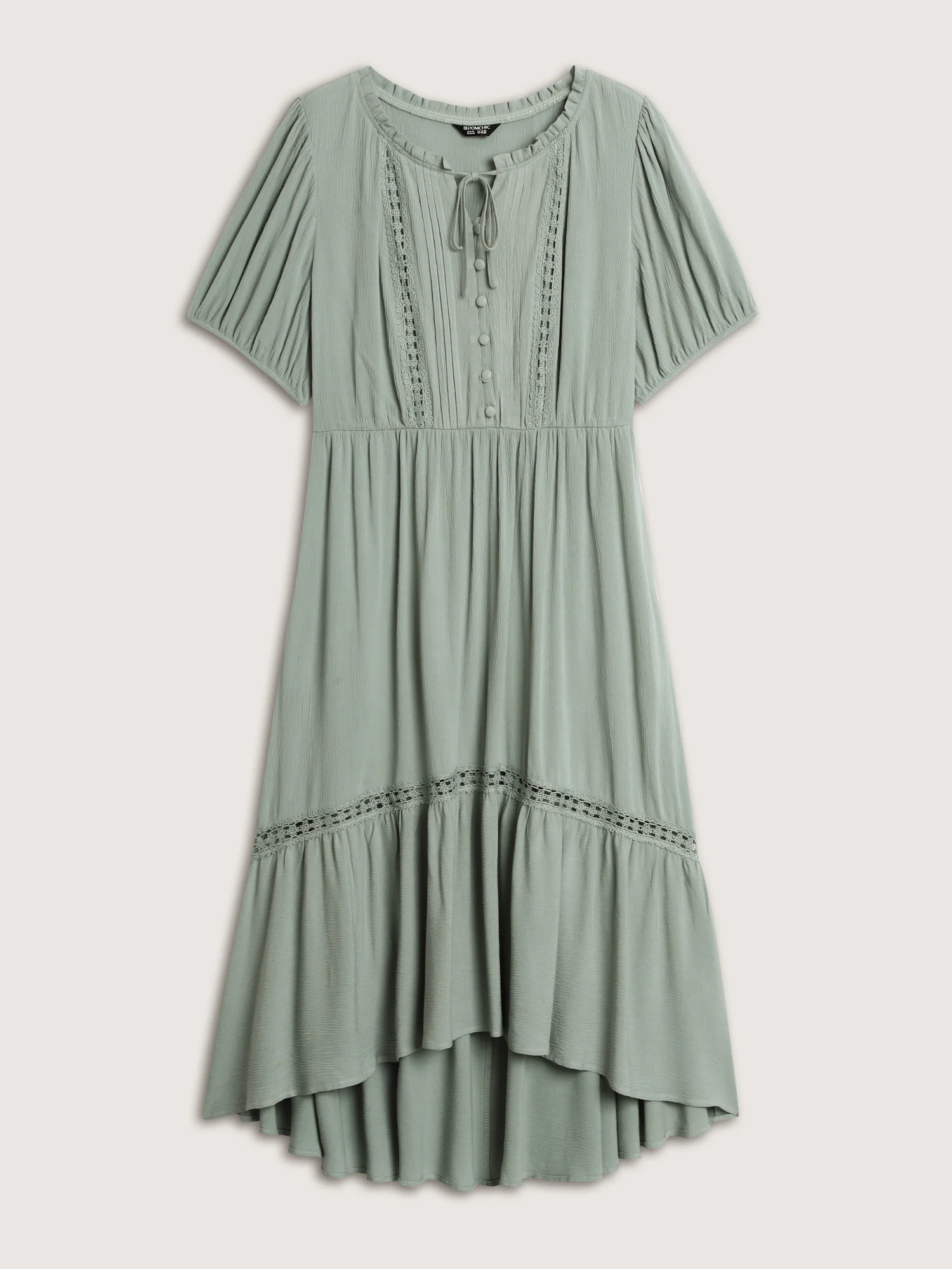 Lace Trim Drawstring Neckline Plain Midi Dress - Image 7