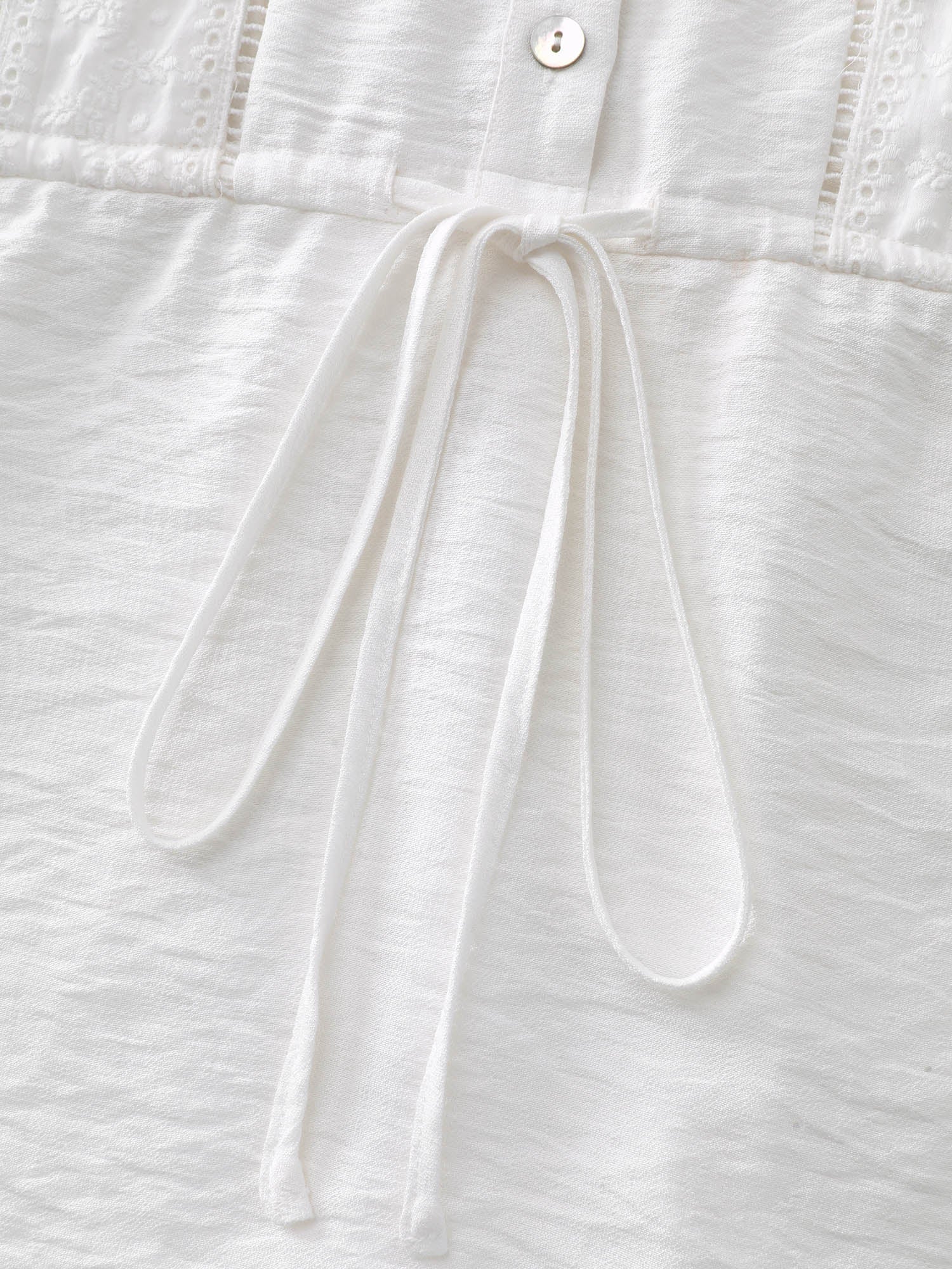 Lace Trim Drawstring Waist Plain Blouse - Image 6