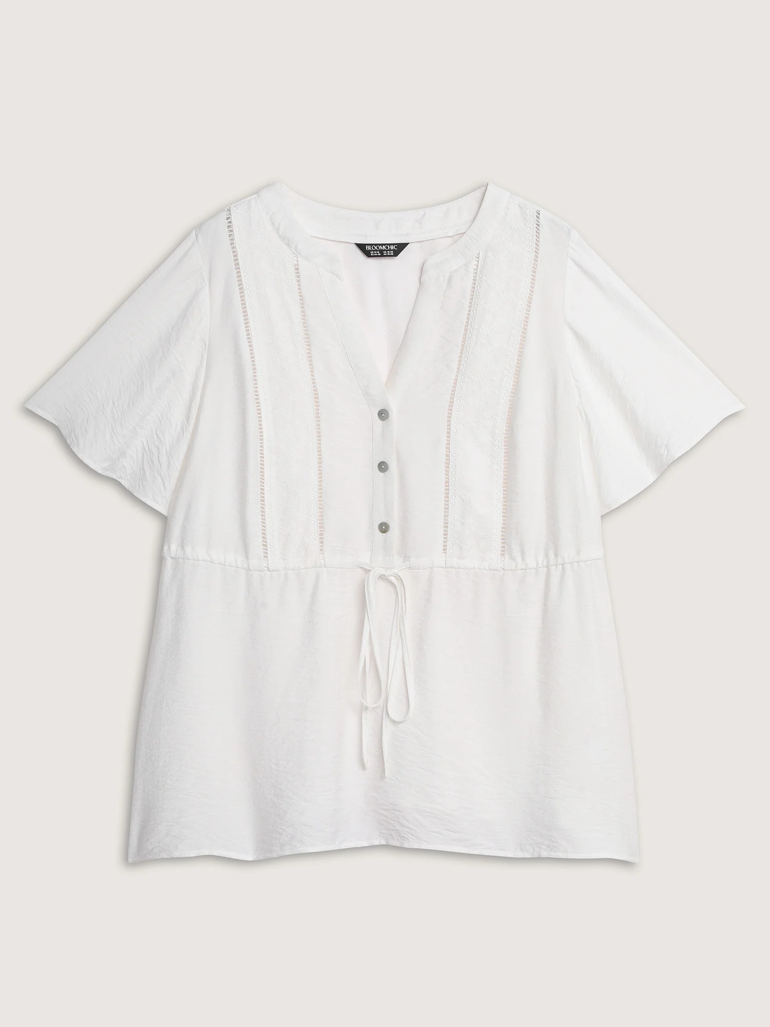 Lace Trim Drawstring Waist Plain Blouse - Image 7