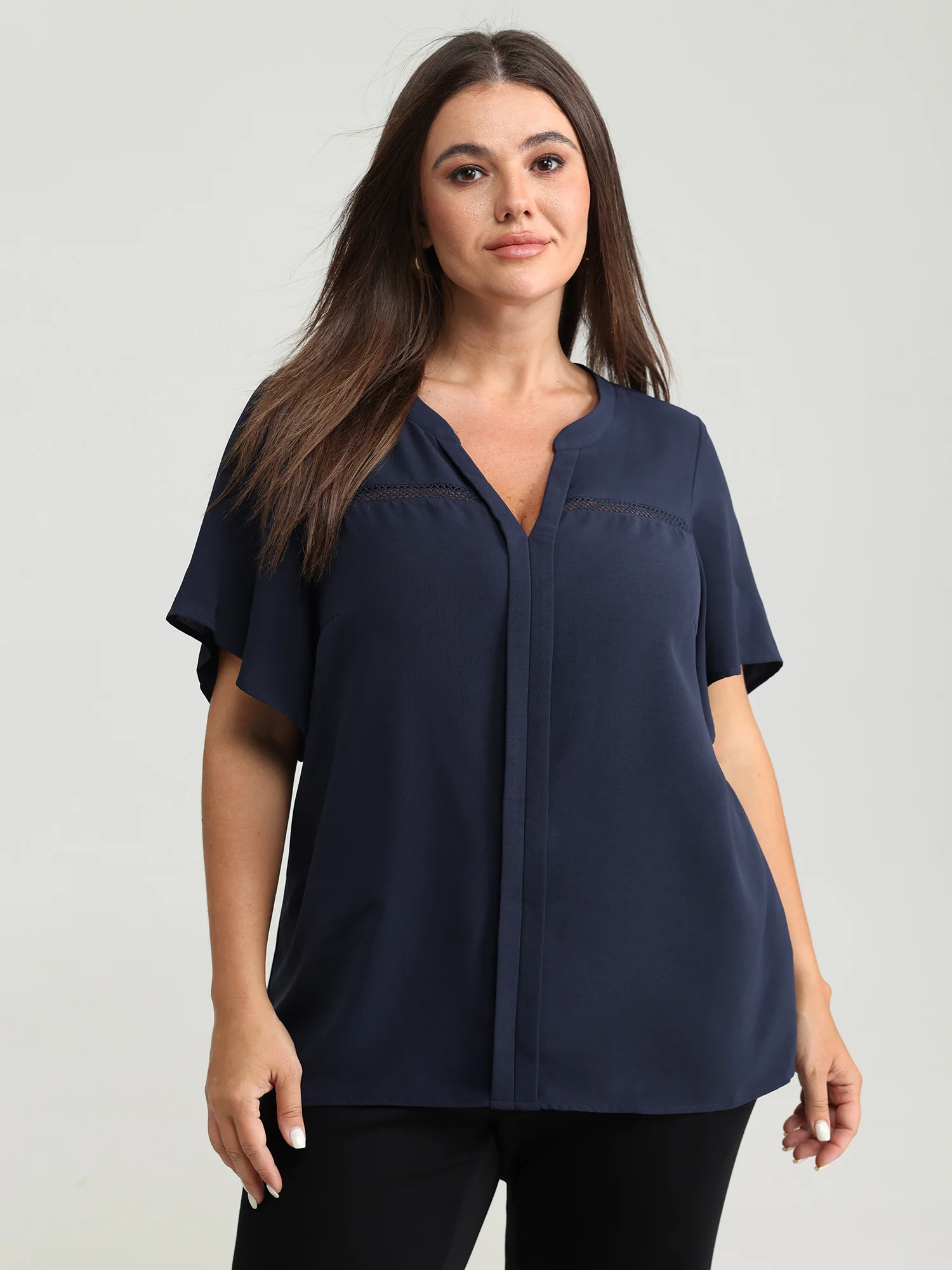 Lace Trim Flared Sleeve Blouse - Image 2