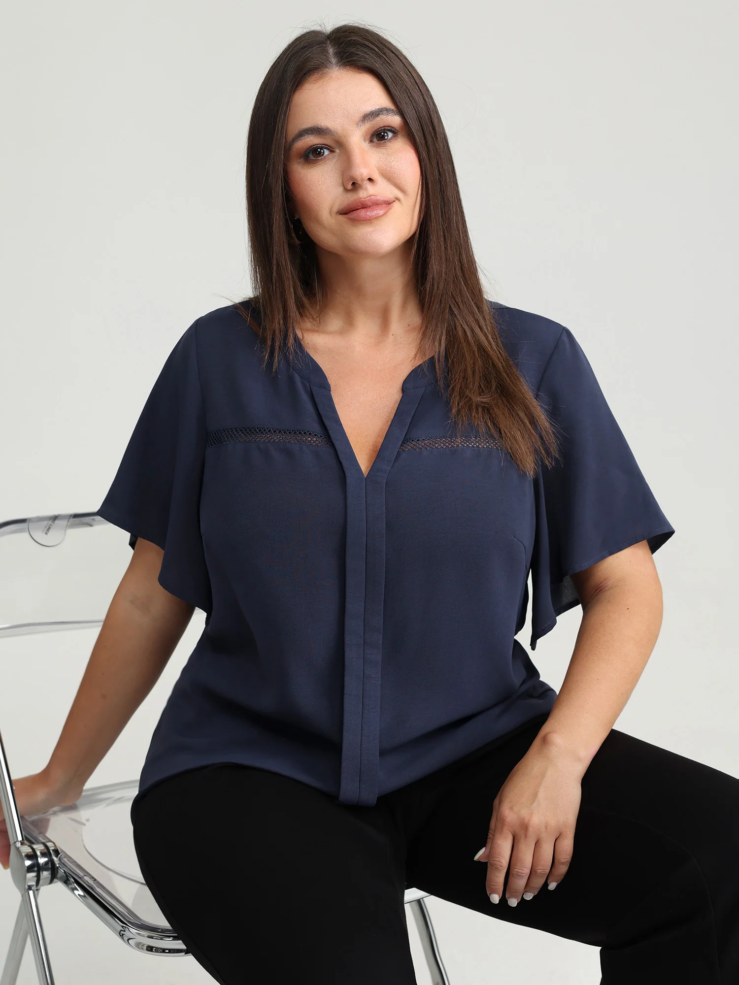 Lace Trim Flared Sleeve Blouse - Image 3