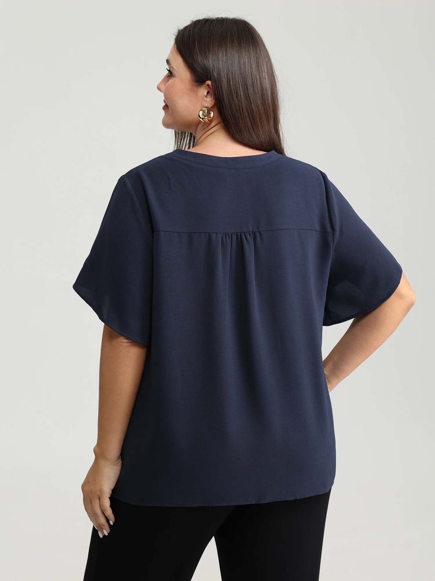 Lace Trim Flared Sleeve Blouse - Image 4