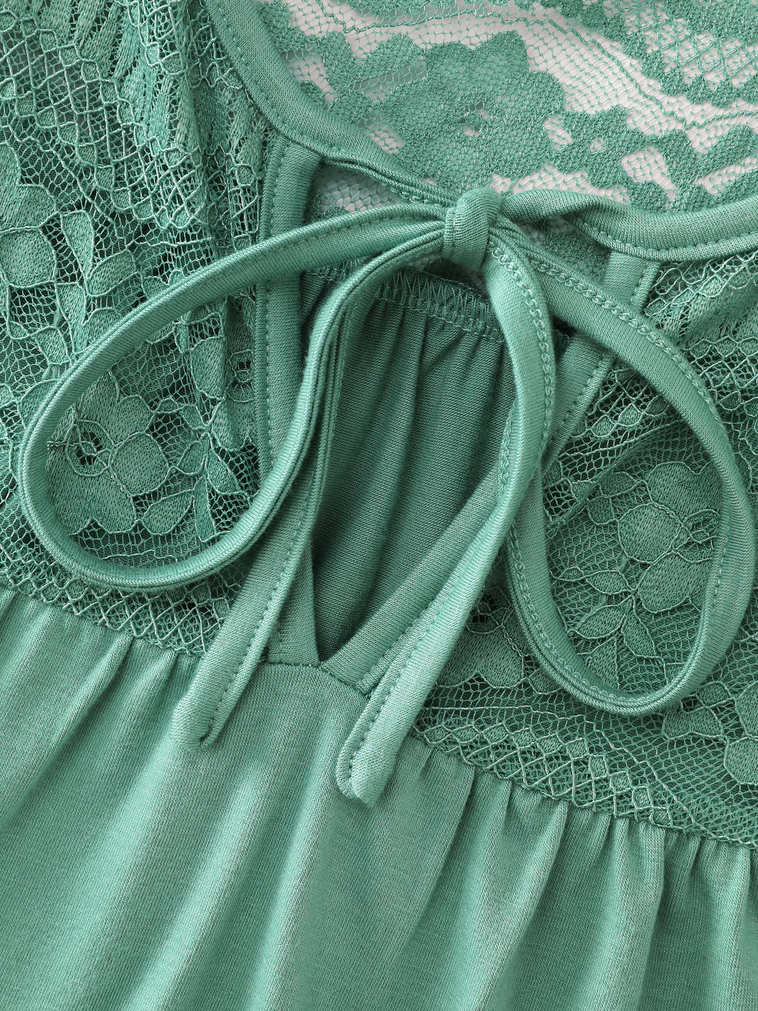 Lace Trim Flared Sleeve Plain Top - Image 5