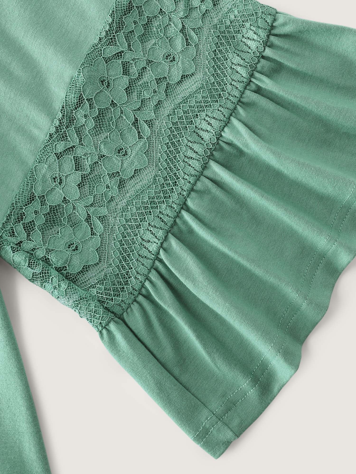 Lace Trim Flared Sleeve Plain Top - Image 6
