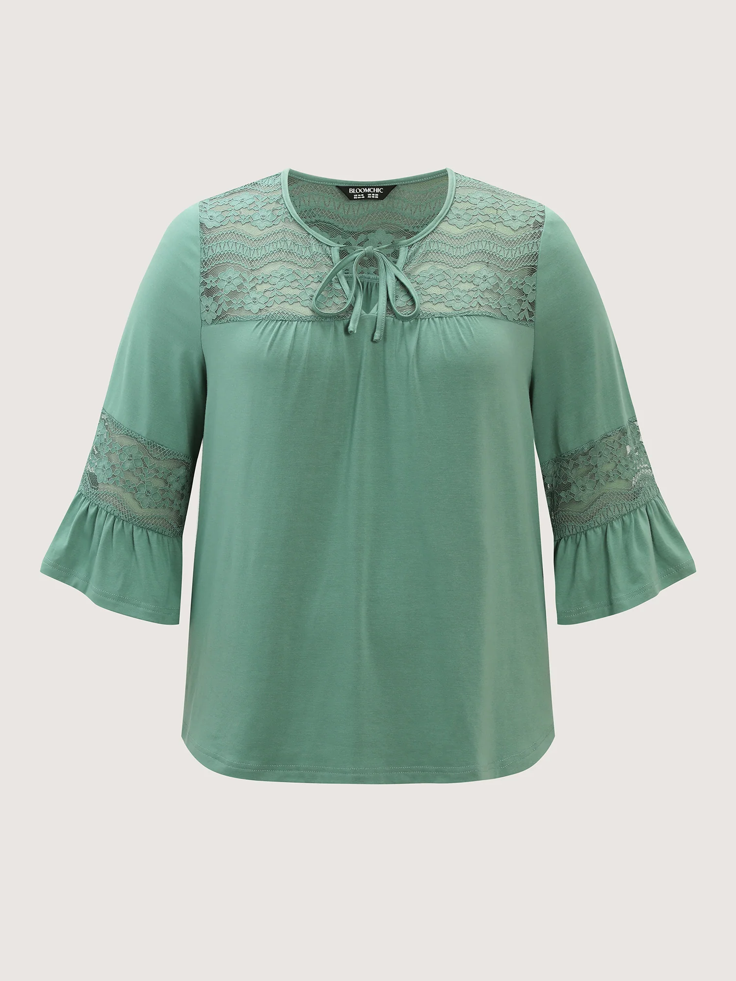 Lace Trim Flared Sleeve Plain Top - Image 7