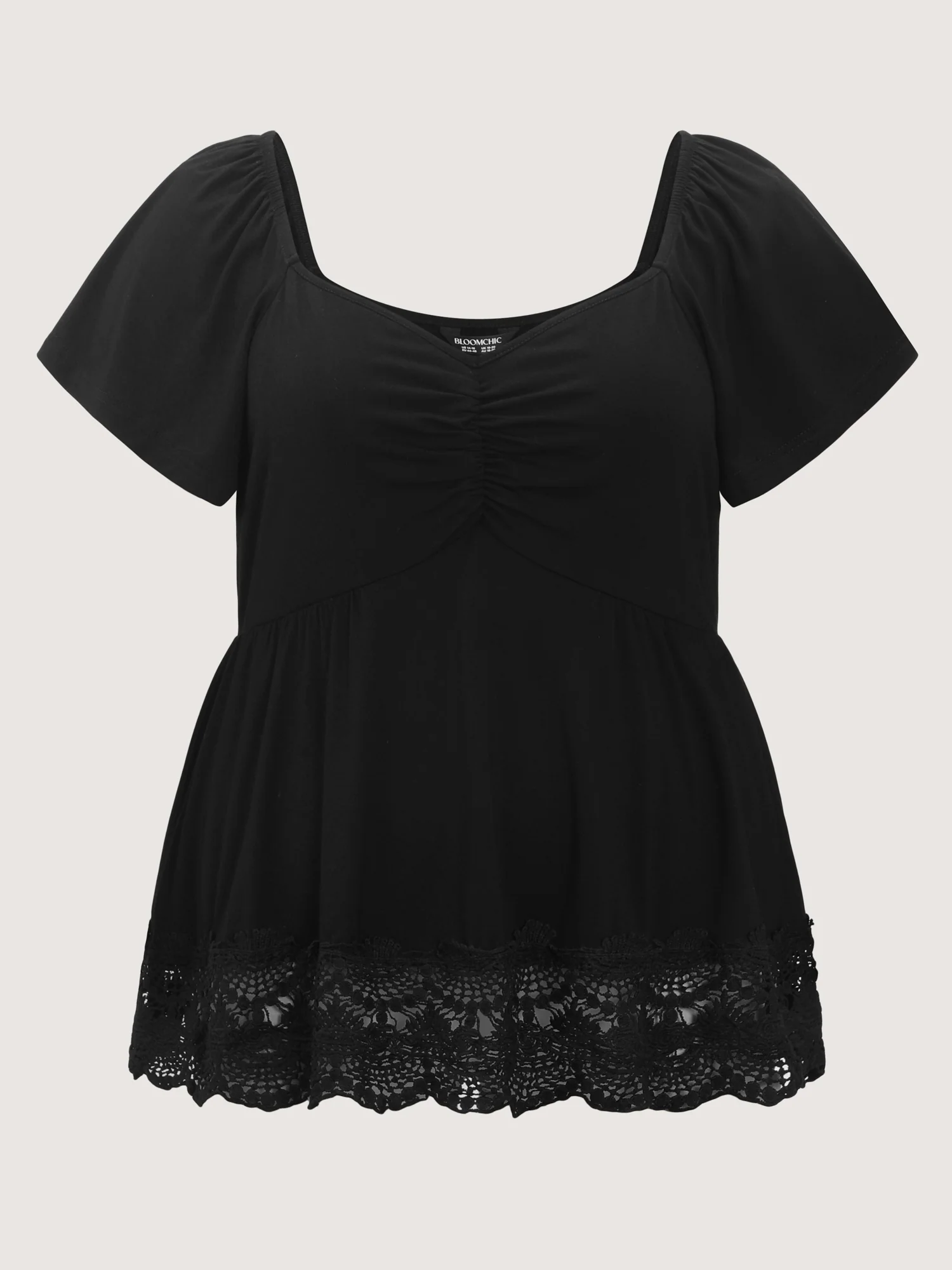 Lace Trim Flared Sleeve Ruched-Front Knit Top - Image 7
