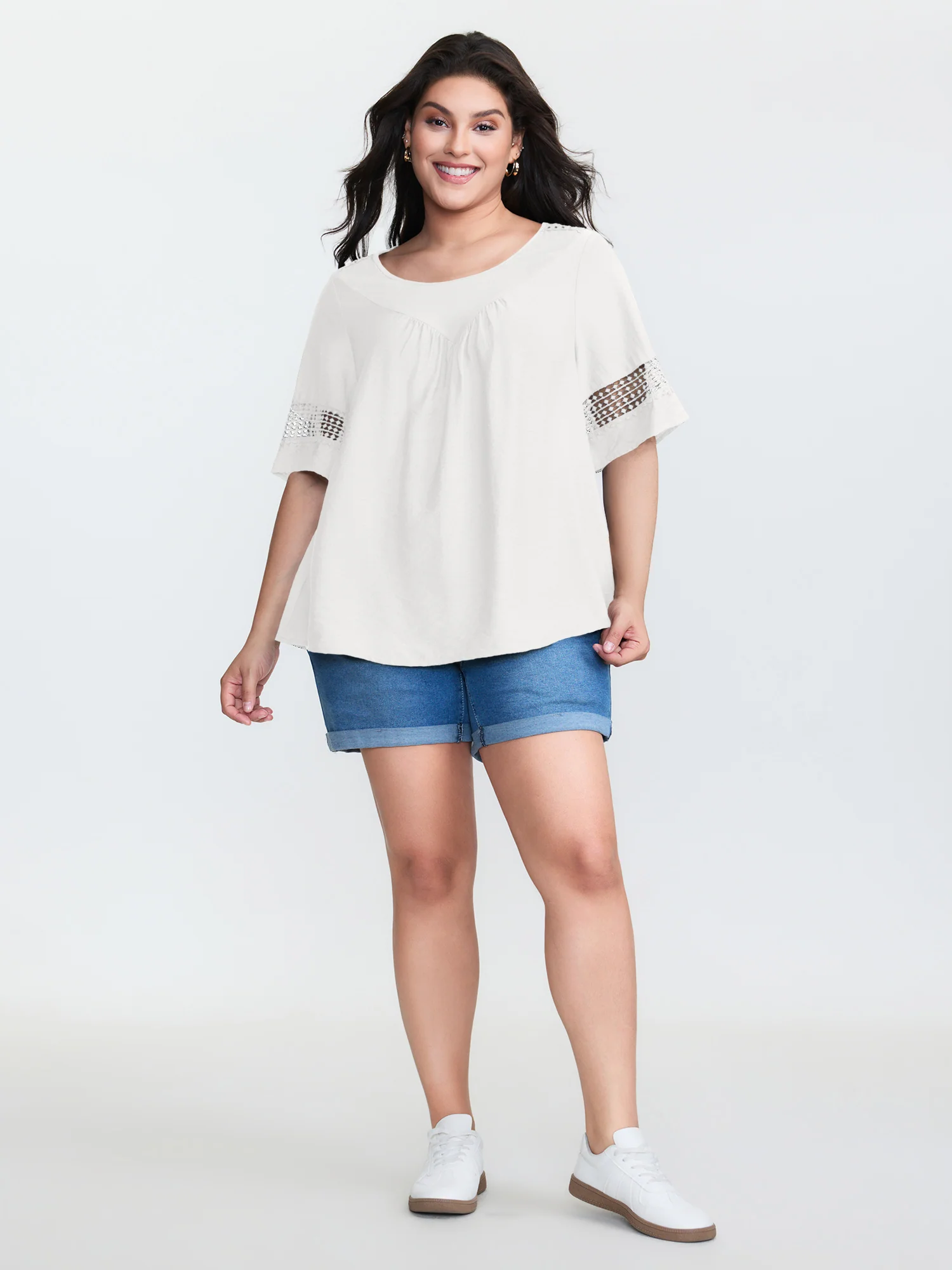 Lace Trim Gathered Front Blouse - Image 10