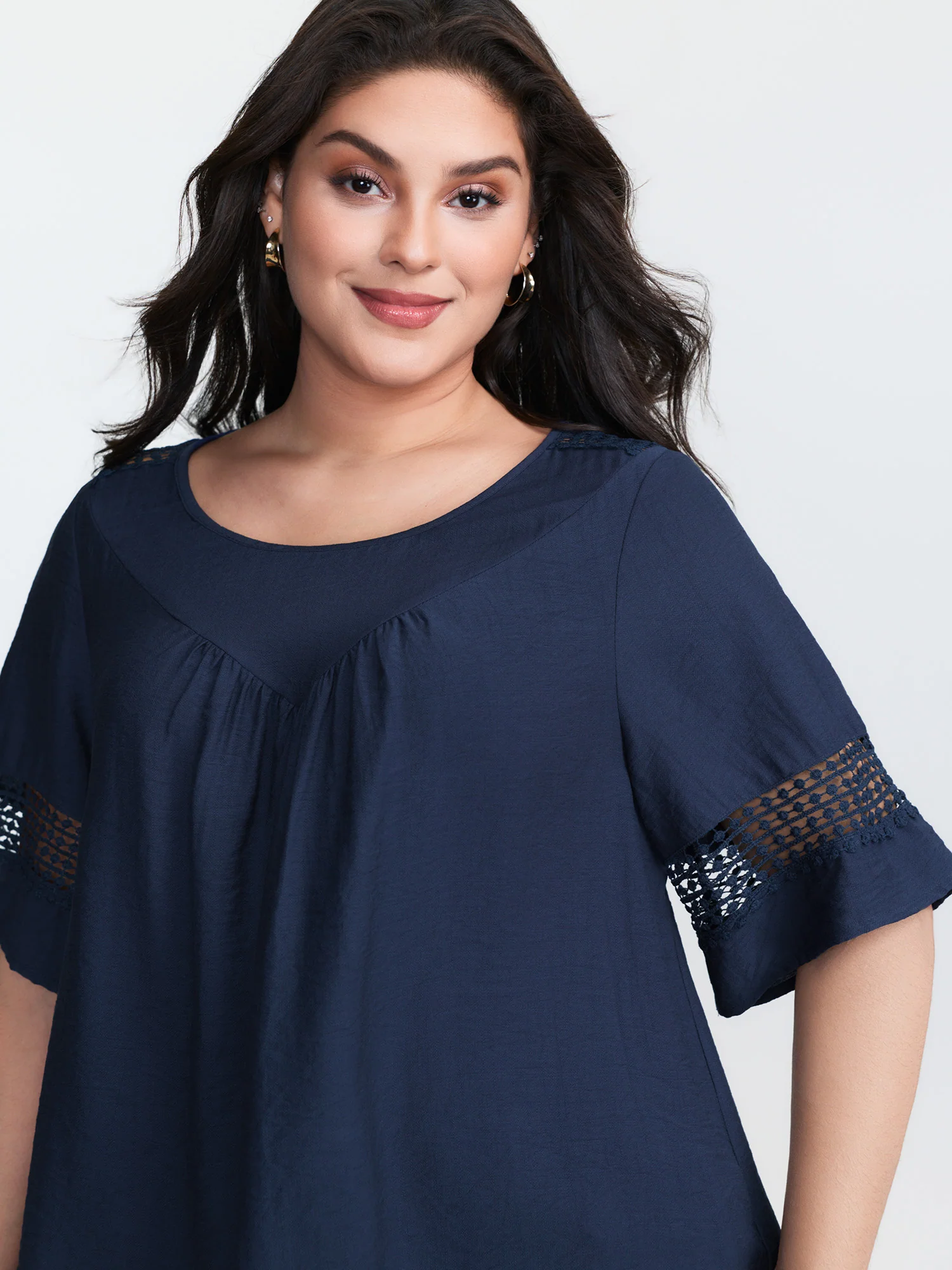 Lace Trim Gathered Front Blouse - Image 2