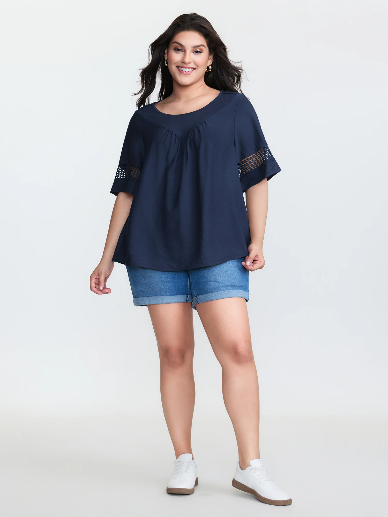 Lace Trim Gathered Front Blouse - Image 3