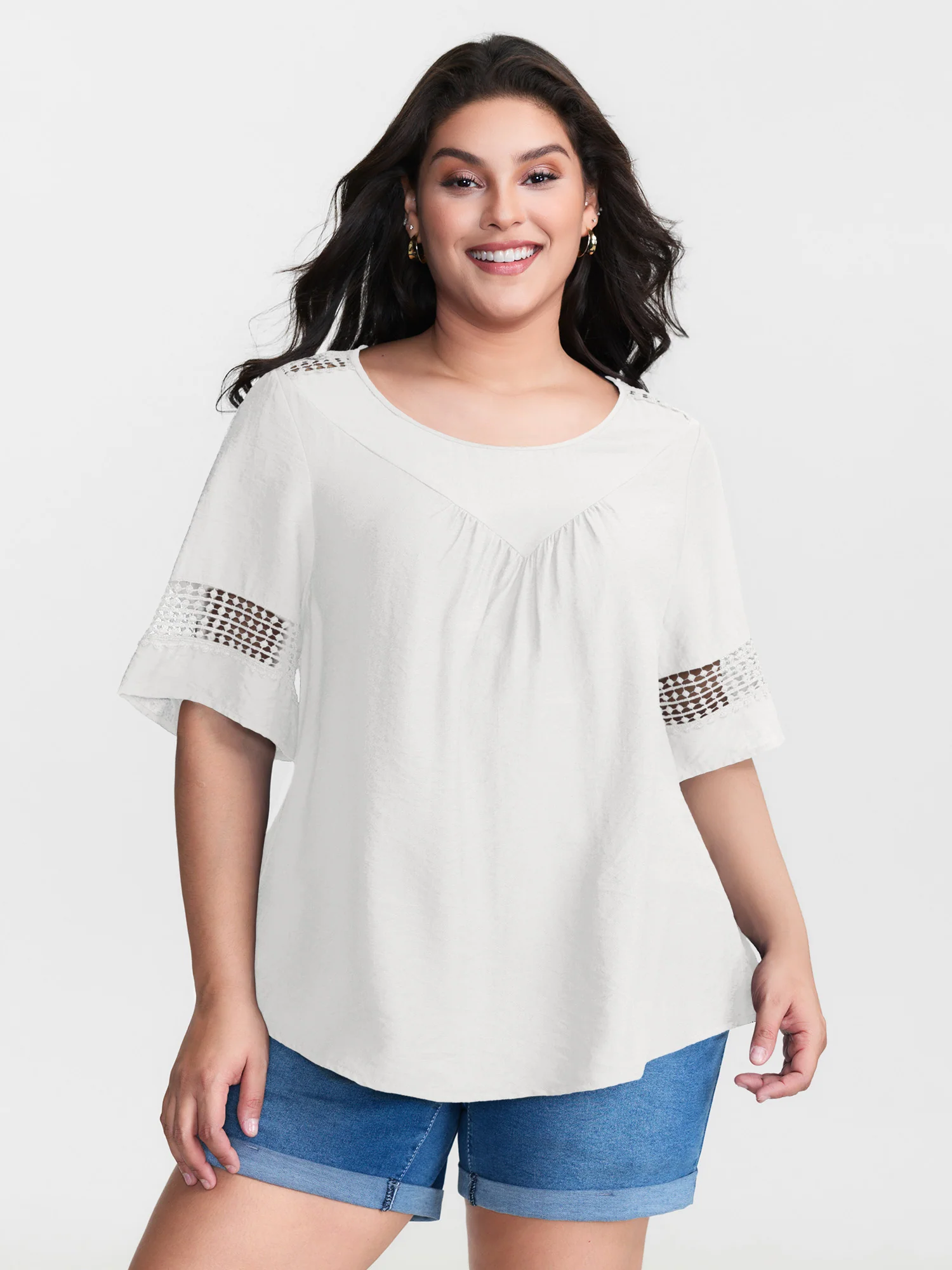 Lace Trim Gathered Front Blouse - Image 8