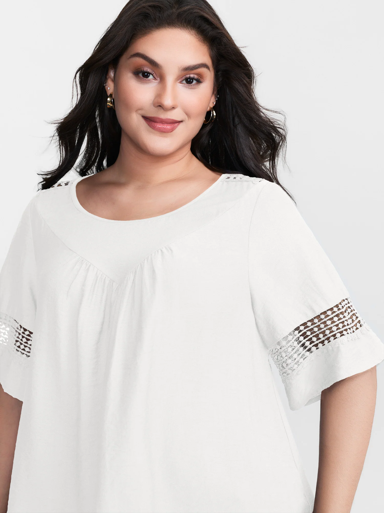 Lace Trim Gathered Front Blouse - Image 9