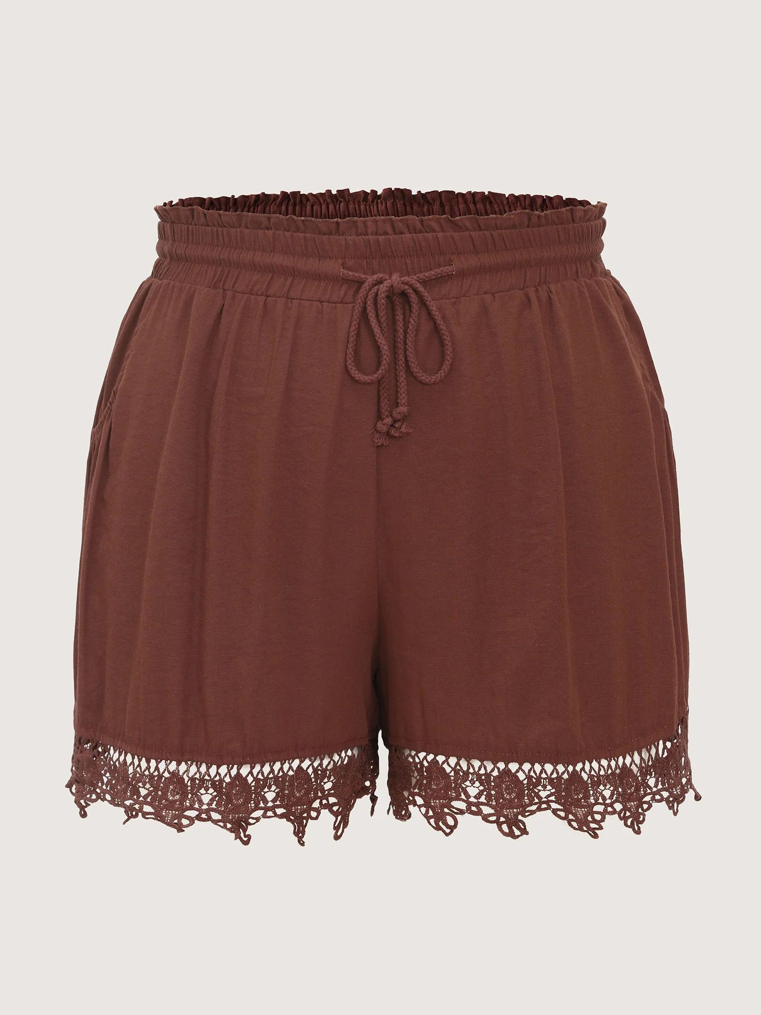 Cotton Lace Hem Drawstring Shorts - Image 8