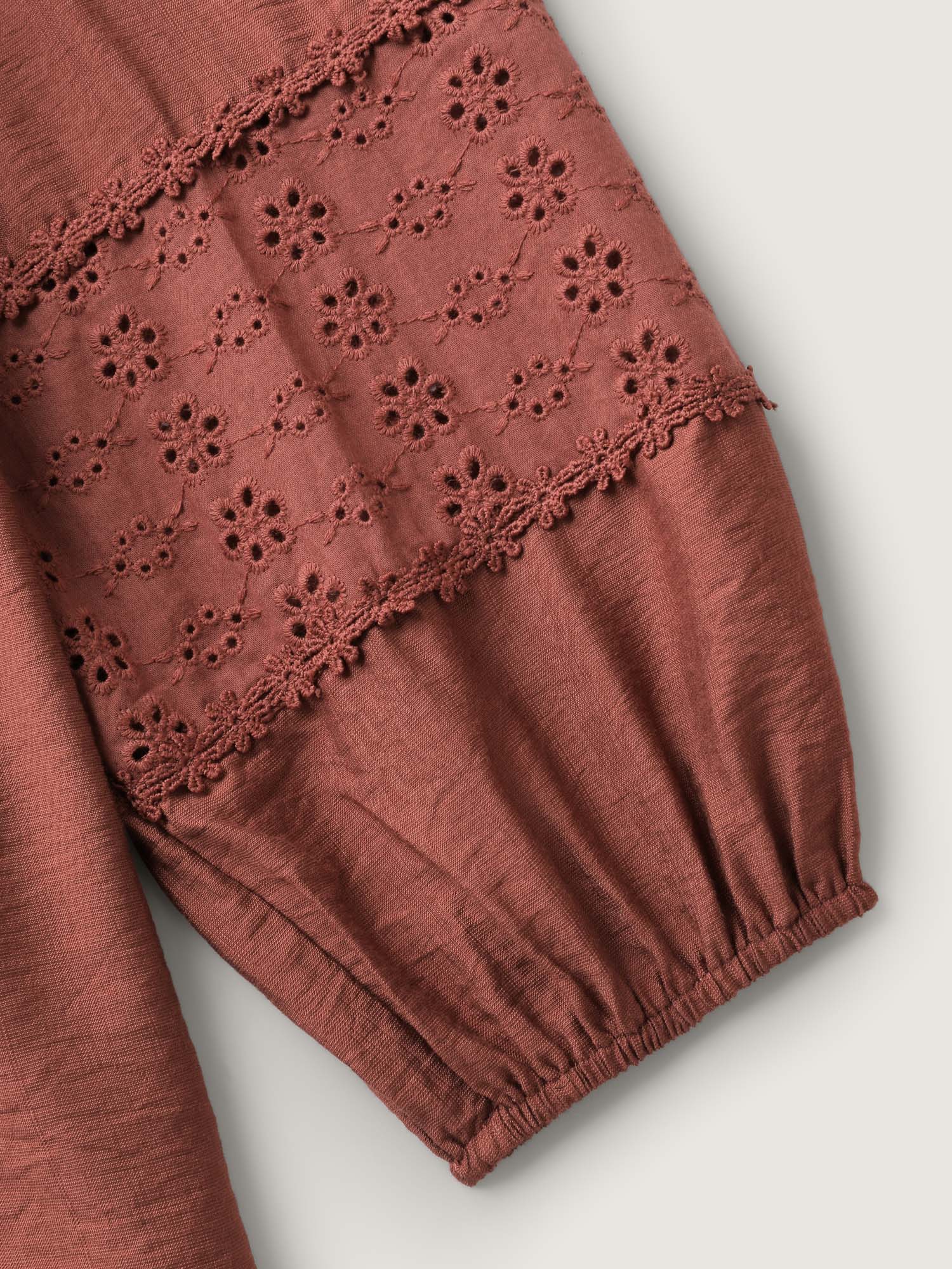 Lace Trim High-Waist Neck Tie Blouse - Image 6
