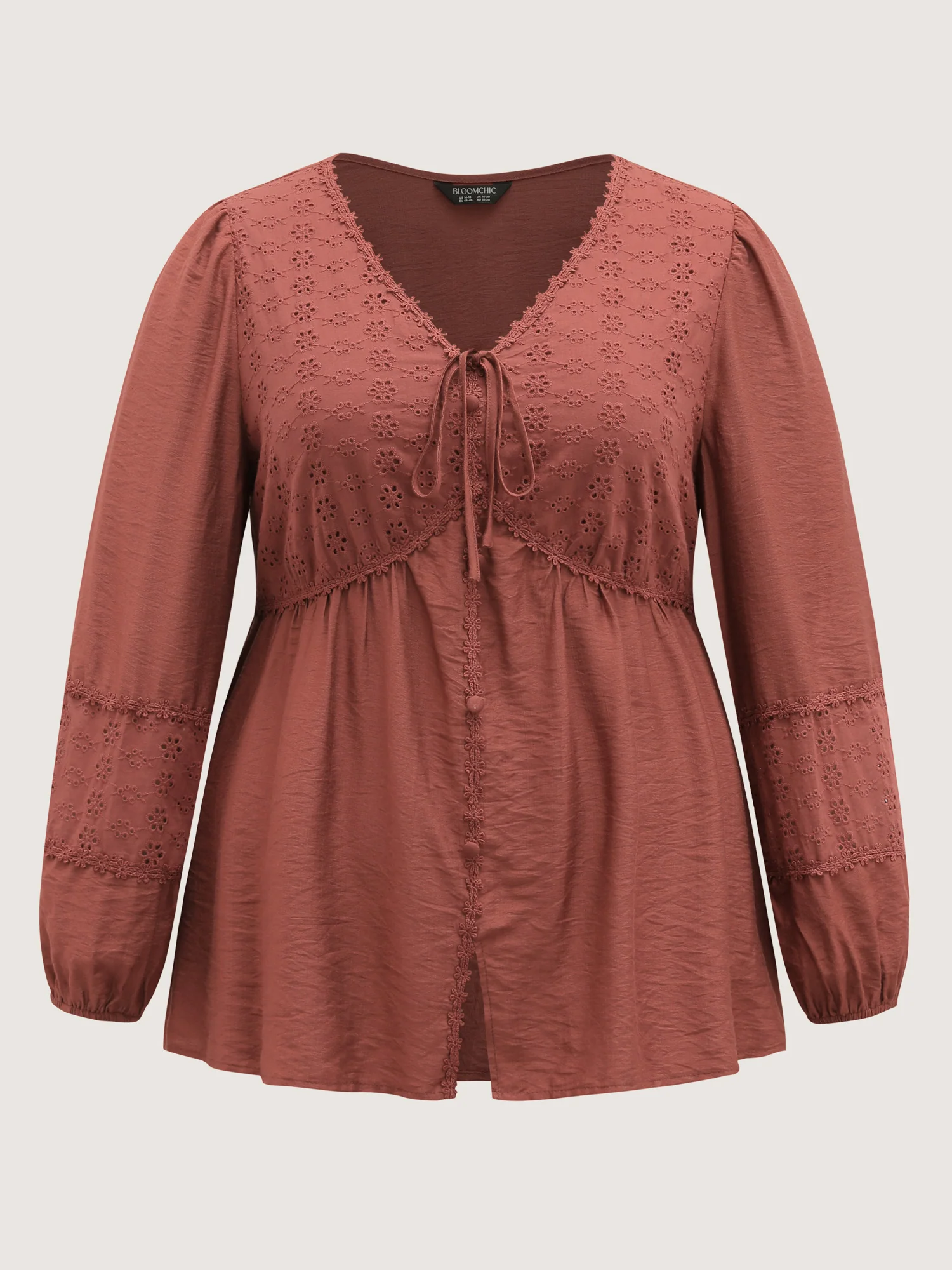 Lace Trim High-Waist Neck Tie Blouse - Image 7
