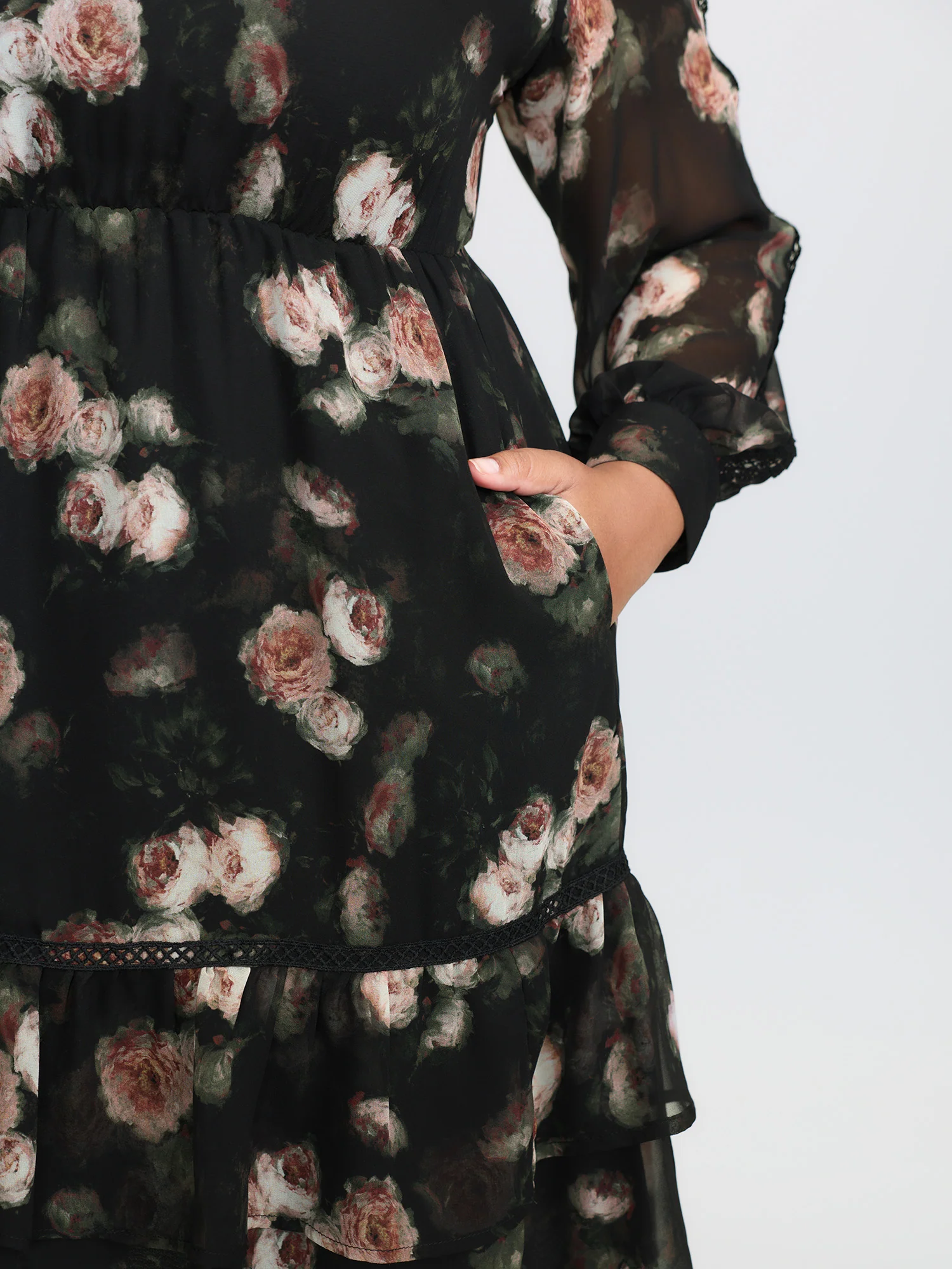 Lace Trim Layered Sheer Midi Dress - Image 4