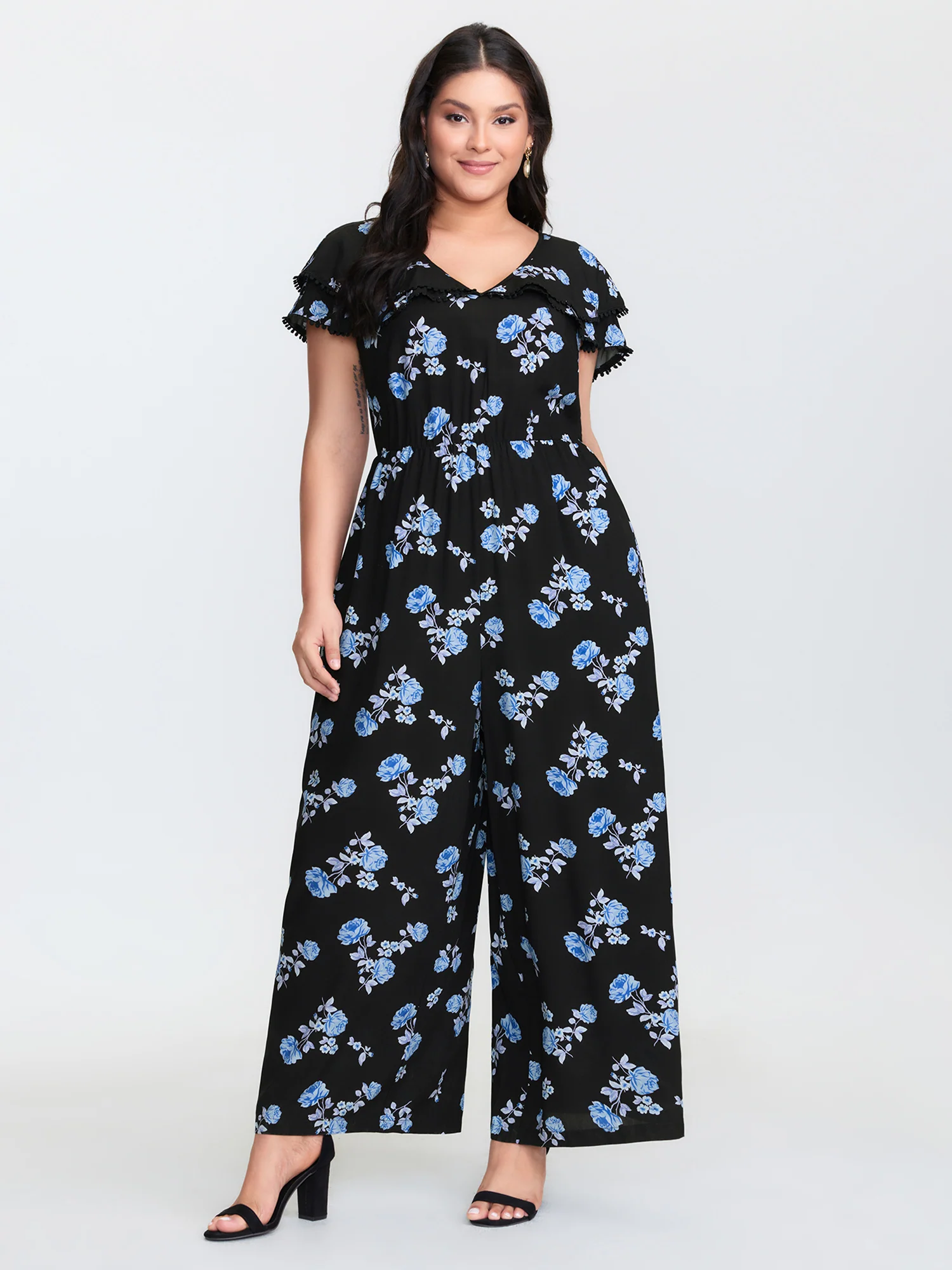 Lace Trim Layered V-Neck Jumpsuit - Image 3