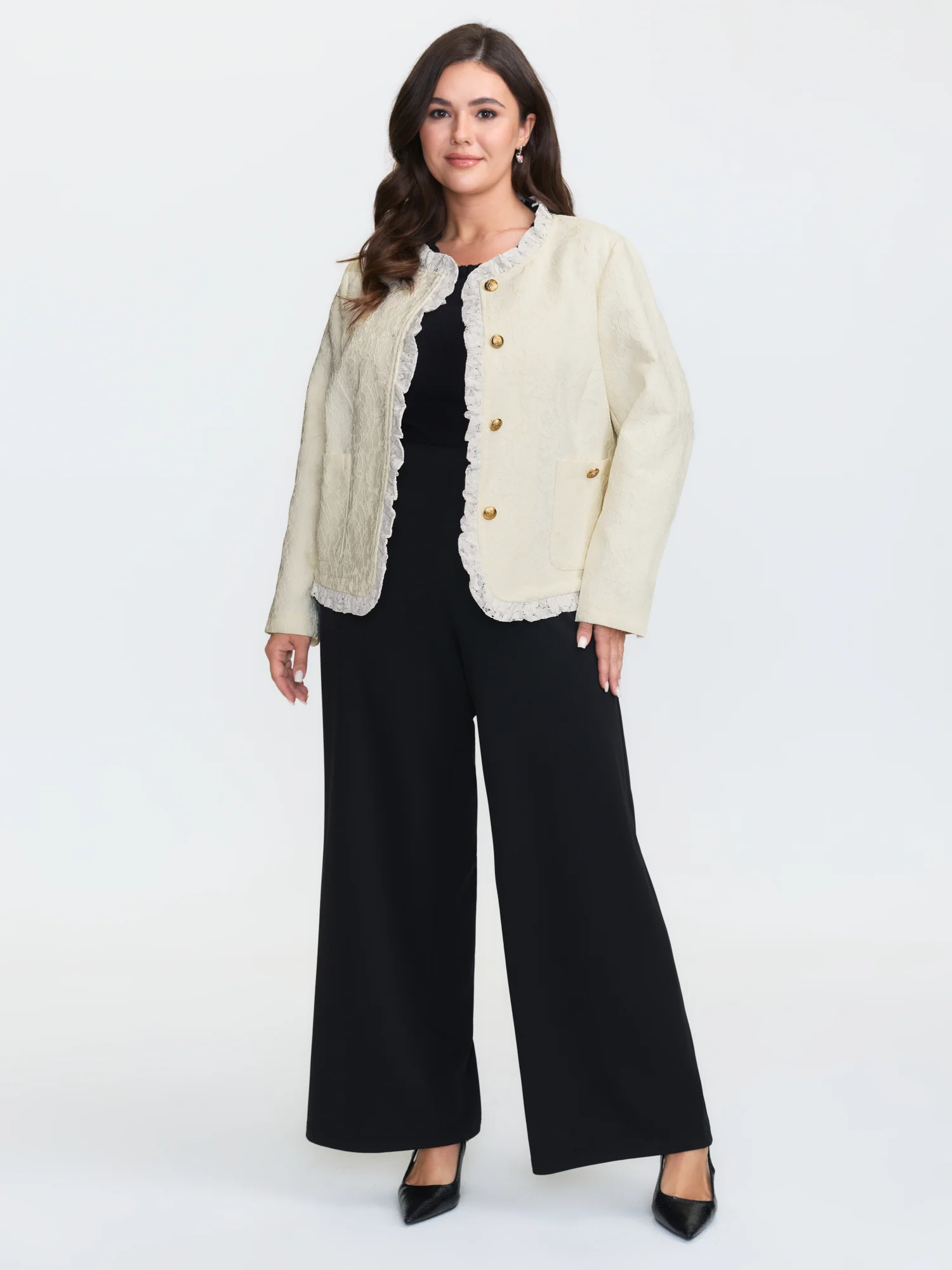 Lace Trim Metal Buttons Blazer - Image 3