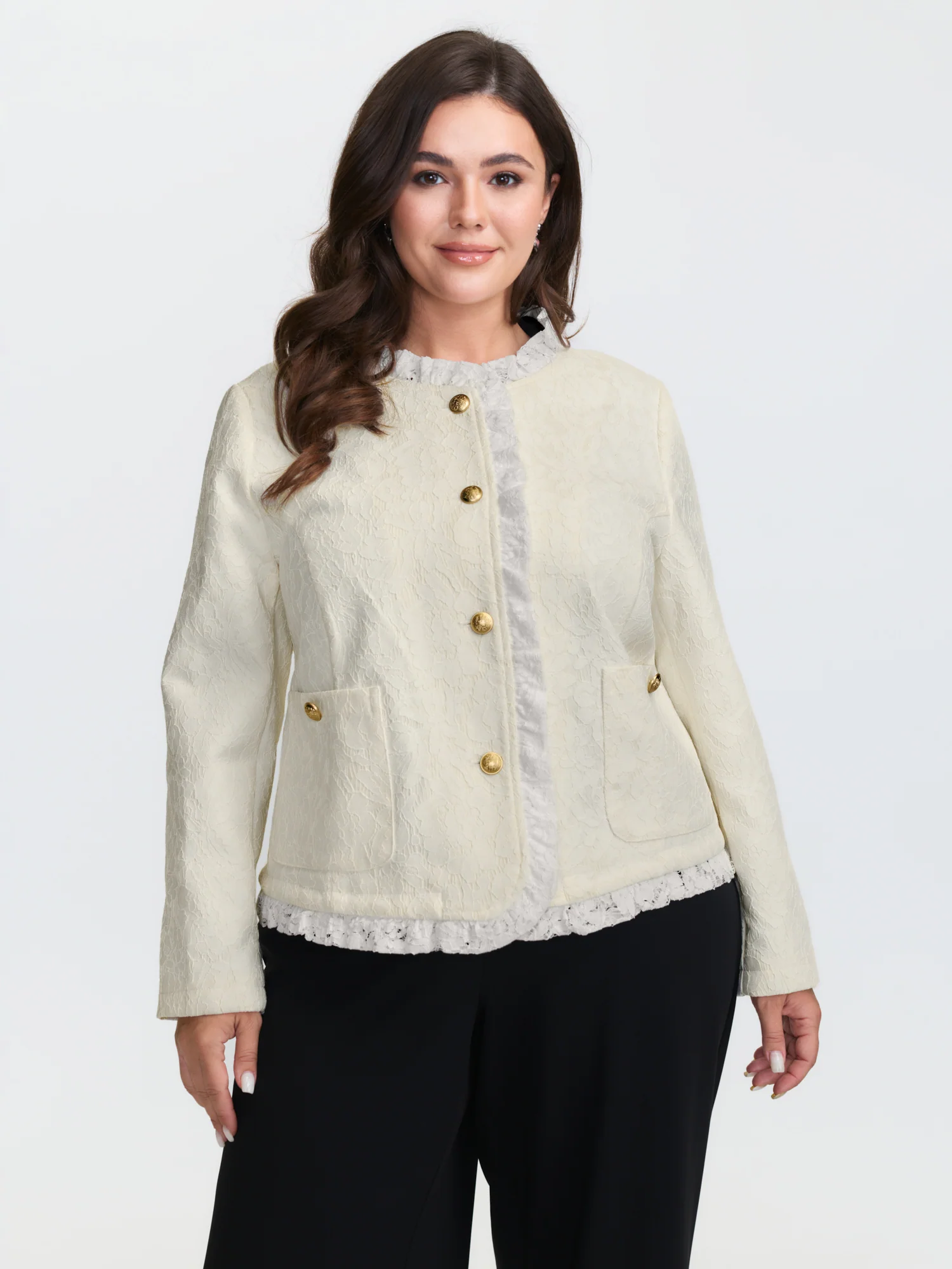 Lace Trim Metal Buttons Blazer - Image 5