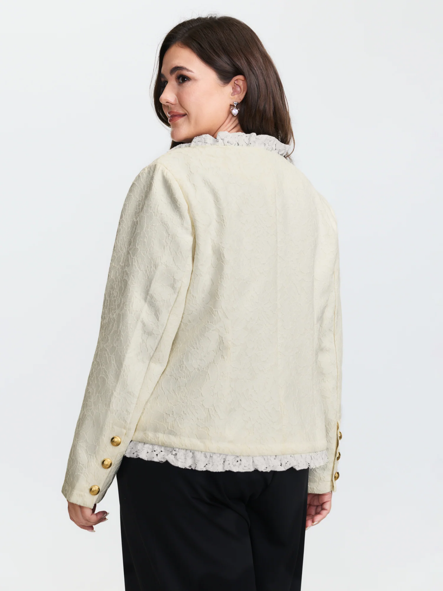 Lace Trim Metal Buttons Blazer - Image 6