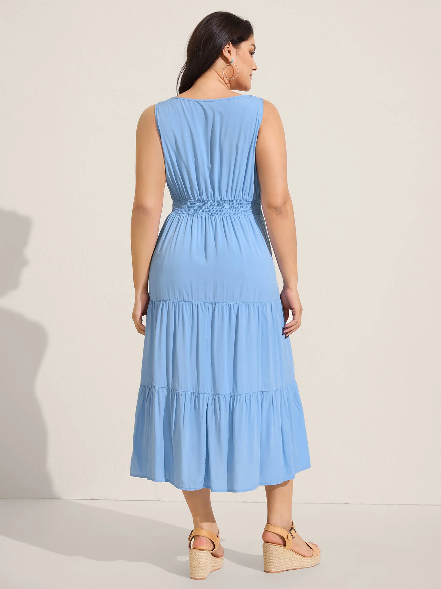 Lace Trim Neck Tie Solid Midi Dress - Image 4