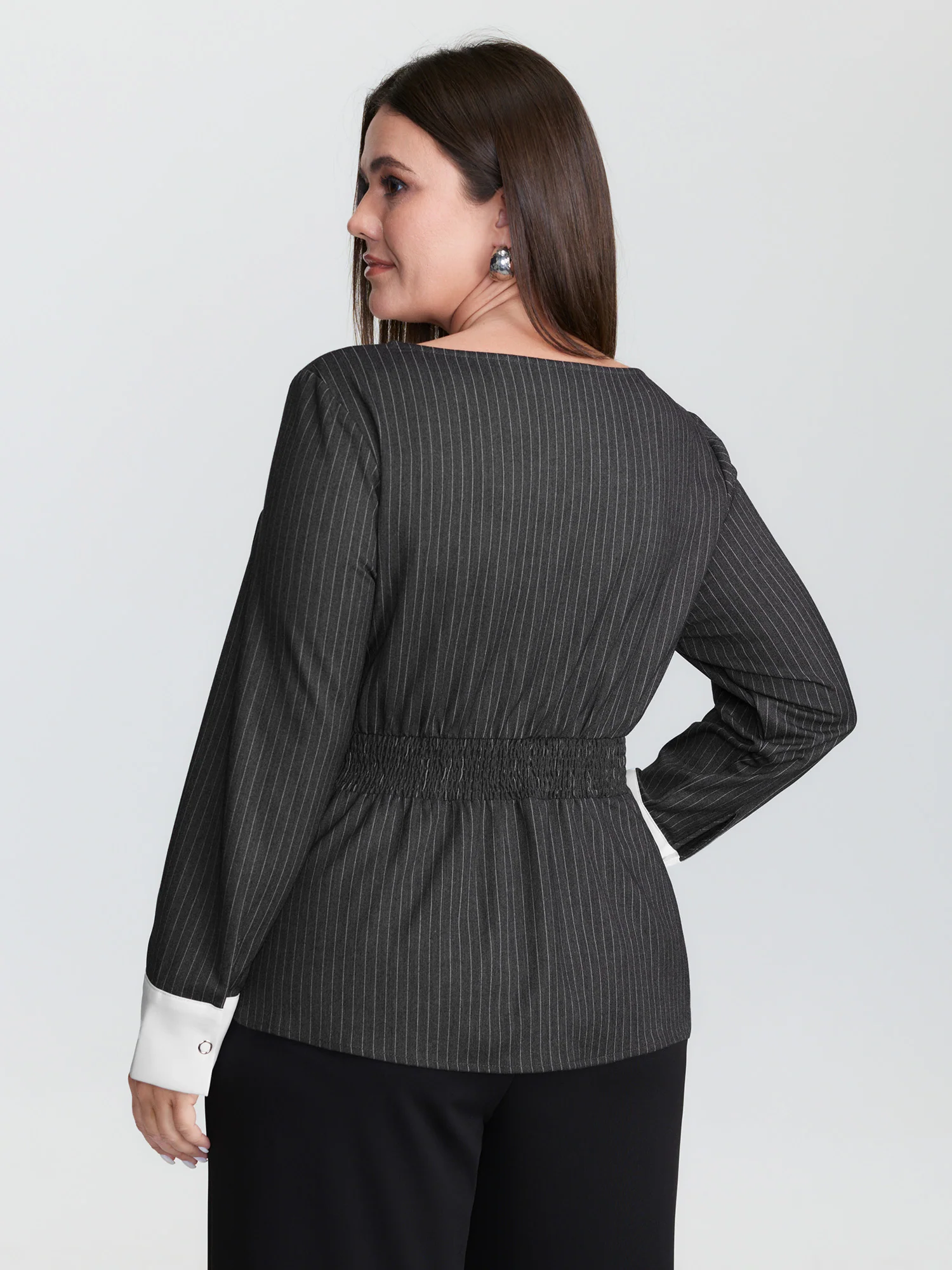 Lace Trim Neckline Shirred Blouse - Image 4