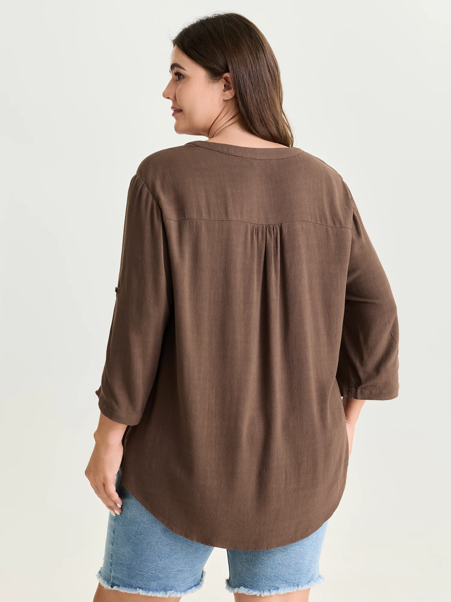 Lace Trim Neckline Tab Sleeve Blouse - Image 4